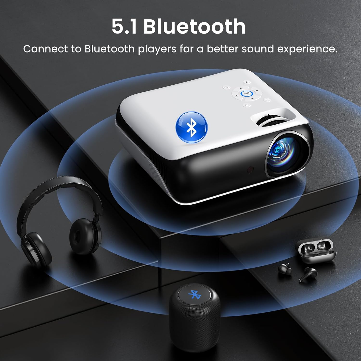 Native 1080P Projector, Bluetooth Home Theater Movie Projector with Built-in Speaker, Compatible with Smartphone, HDMI, Fire Stick, PS5, Indoor & Outdoor Use - Without Google TV System - Image 5