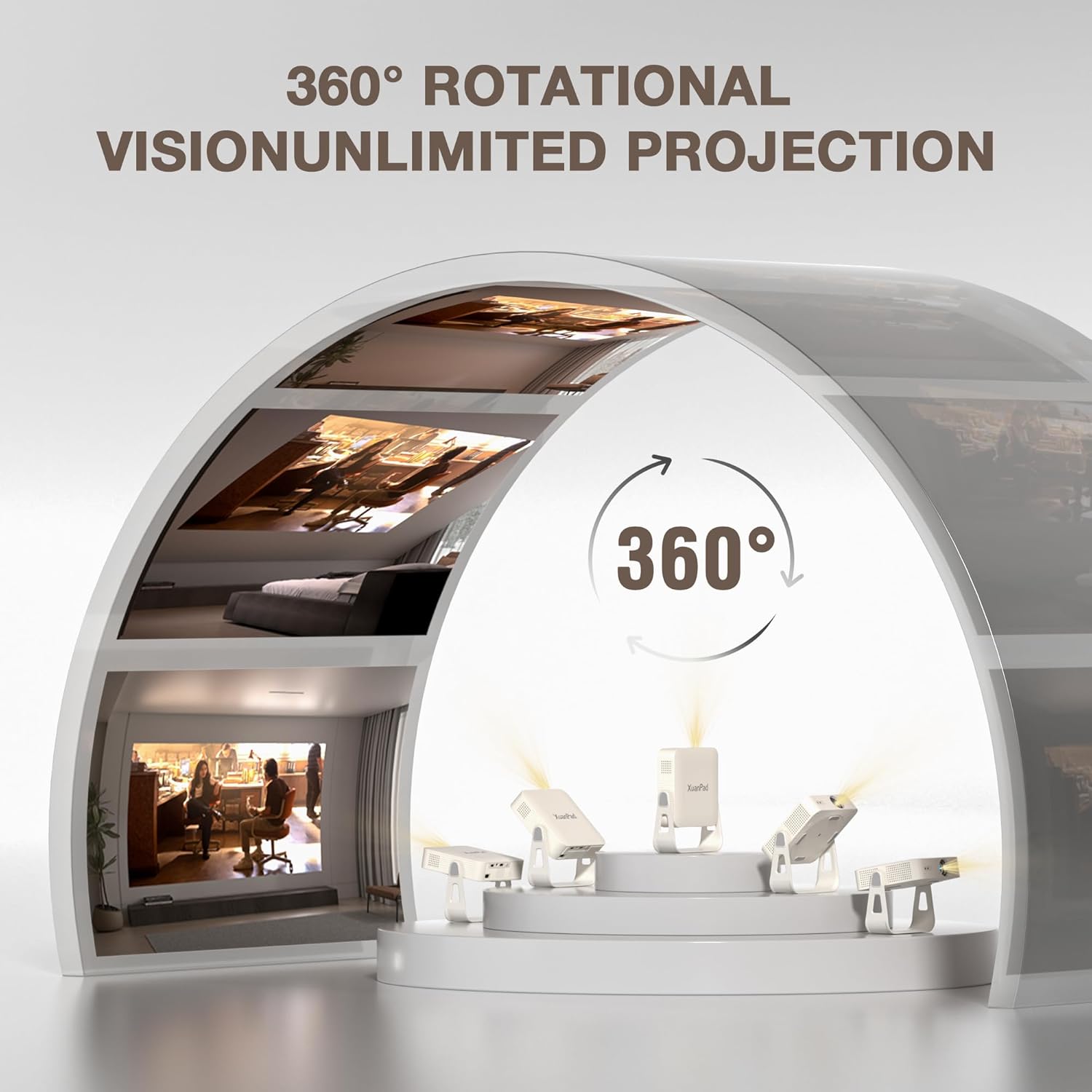 XuanPad Smart Mini Projector with WiFi and Bluetooth, 4K Support Movie Projector, Portable Native 1080P Outdoor Projector with 360° Stand, Auto Focus, Auto Keystone, Built-in Android System - Image 2