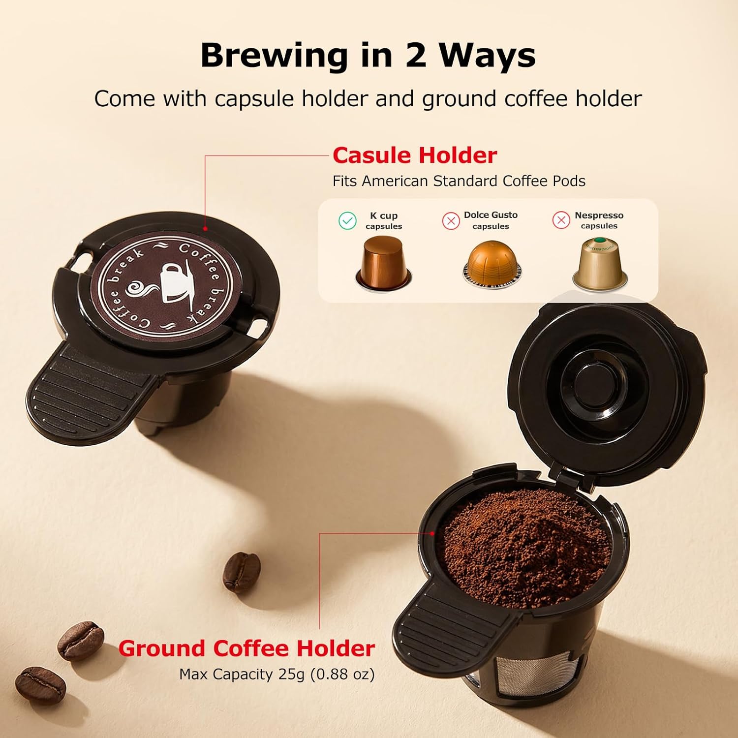 2-in-1 Single Serve Coffee Maker for K Cup & Ground Coffee, Fast Brewing (6-14 oz), One Cup Coffee Machine with Travel Mug, Space-Saving for Home, Office, Dorm - Black - Image 2