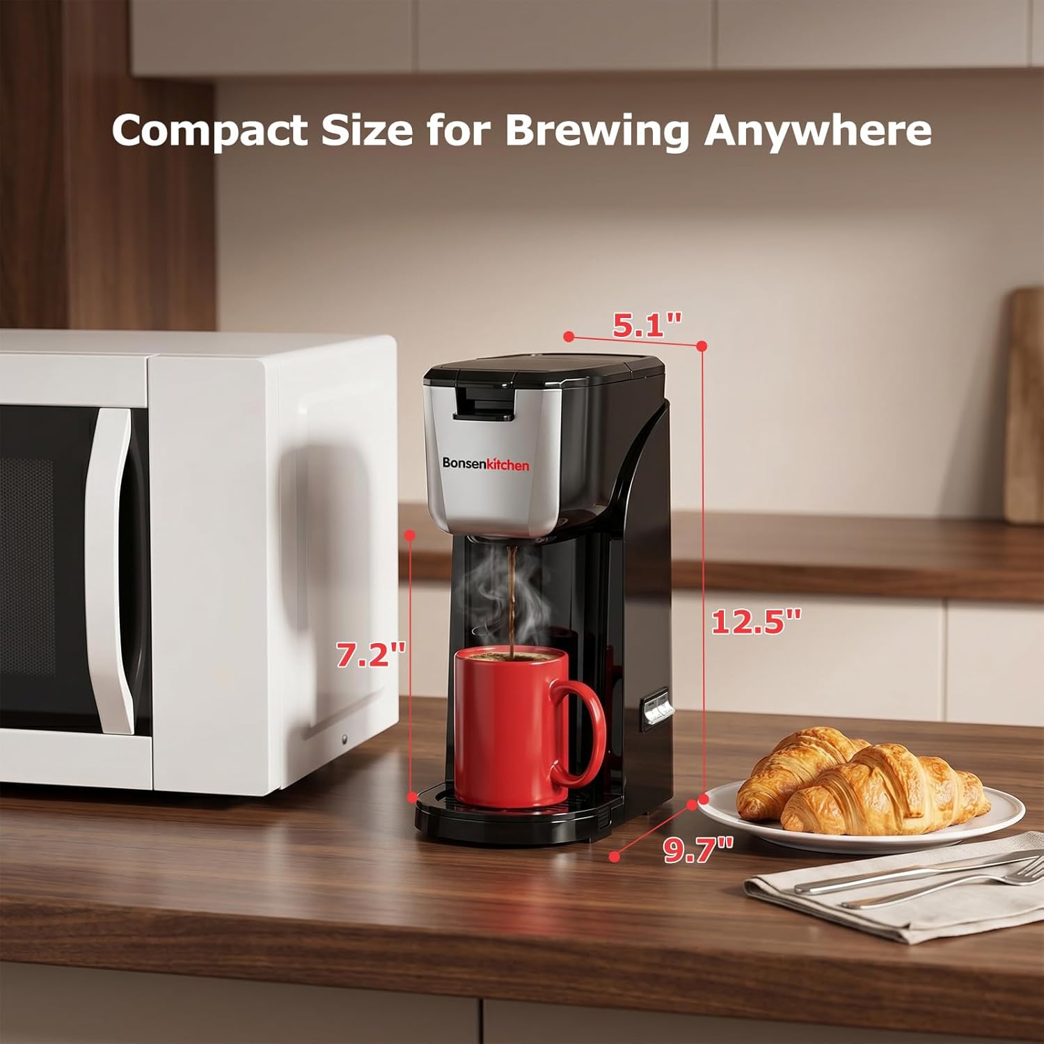 2-in-1 Single Serve Coffee Maker for K Cup & Ground Coffee, Fast Brewing (6-14 oz), One Cup Coffee Machine with Travel Mug, Space-Saving for Home, Office, Dorm - Black - Image 6