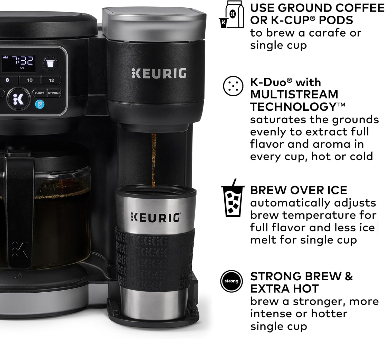 Keurig K-Duo Hot & Iced Single Serve & Carafe Coffee Maker, MultiStream Technology, 72oz Reservoir (Gen 2) – Brew K-Cup Pods or Ground Coffee, 12-Cup Glass Carafe, Black - Image 2