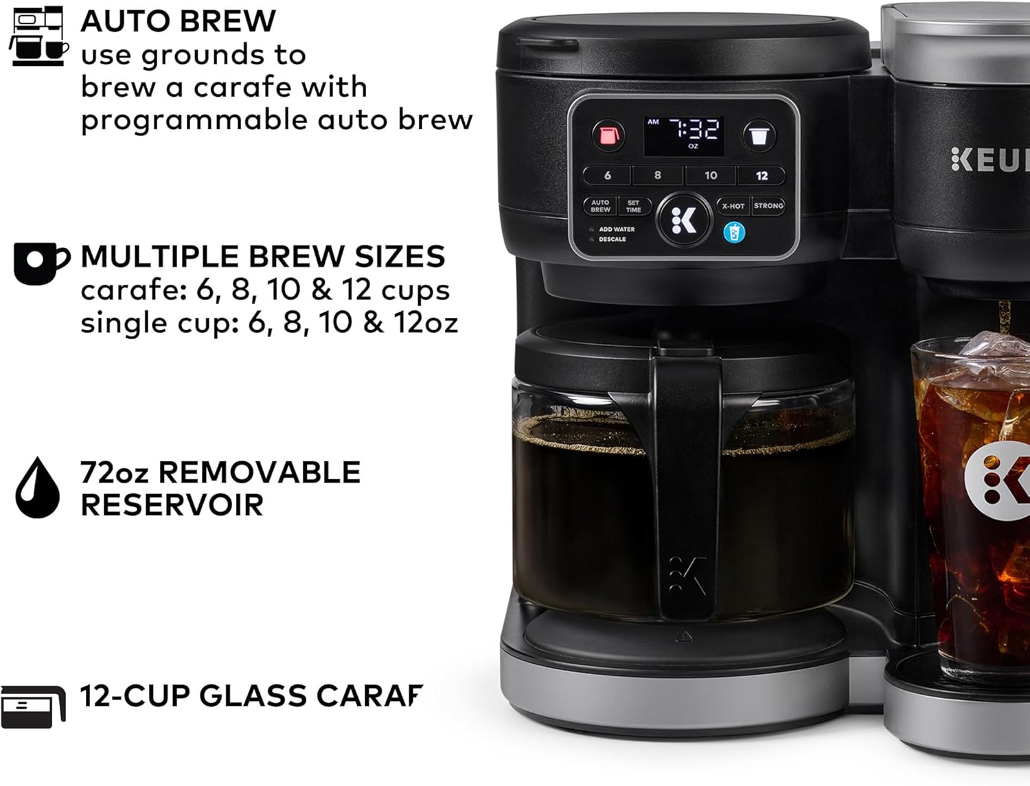 Keurig K-Duo Hot & Iced Single Serve & Carafe Coffee Maker, MultiStream Technology, 72oz Reservoir (Gen 2) – Brew K-Cup Pods or Ground Coffee, 12-Cup Glass Carafe, Black - Image 3