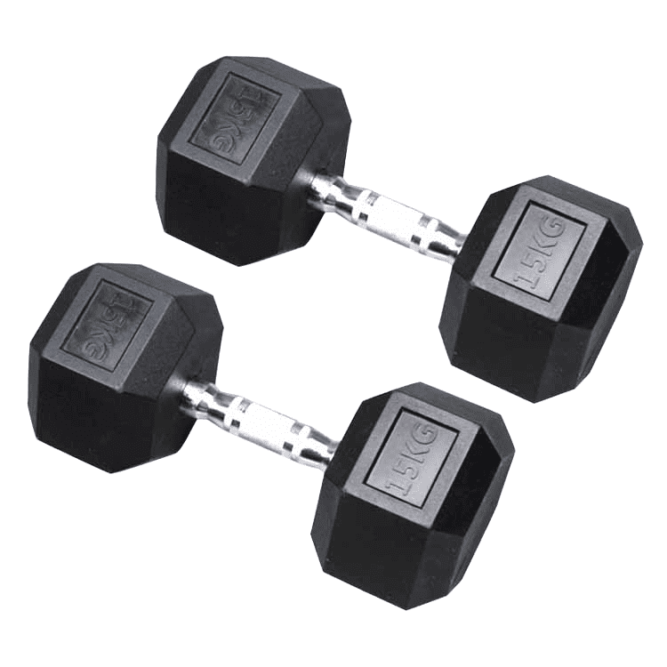15KG Hex Dumbbell Rubber Coated | Iron Steel Bodybuilding Fitness Equipment for Home Gym Strength Training - Buy Online at SimraCart