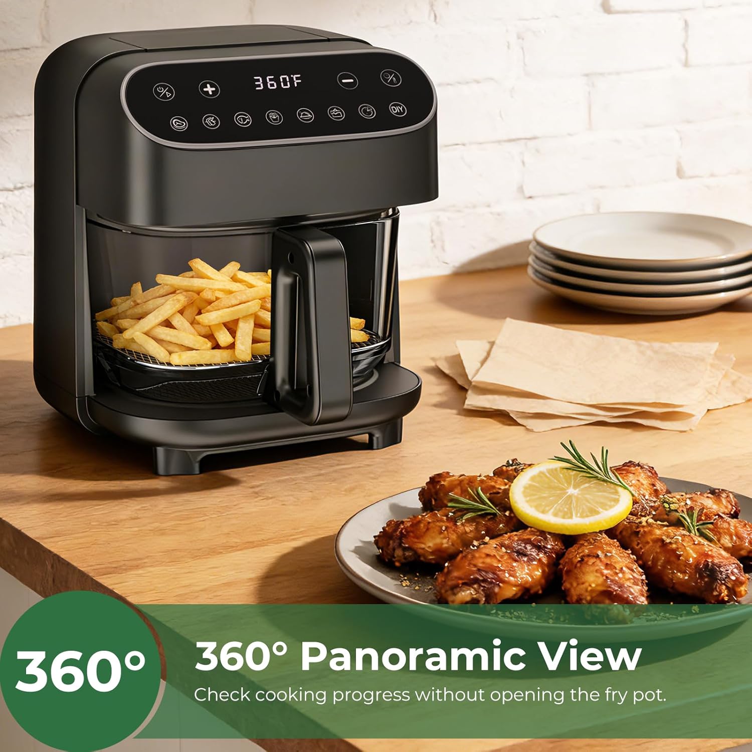 5QT Glass Air Fryer, Portable Air Fryer with Digital Touch Control, 8 Preset Modes, 60-Minute Timer, Dishwasher Safe Basket, Up to 400°F, 360° View Cooking, for Healthy Meals with 95% Less Oil - Image 4