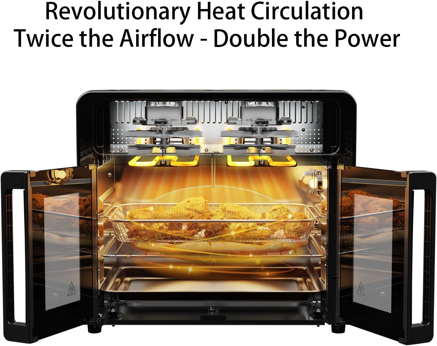 Pwzzk 25.4QT Dual Zone Air Fryer Toaster Oven Combo, French Door Glass, XL Capacity, 100-430°F Temperature Range, 16 Preset Functions, LED Display, Dual Fan, 360° Heat Circulation, Rotisserie, Bake, Toast, Dehydrate - Image 3