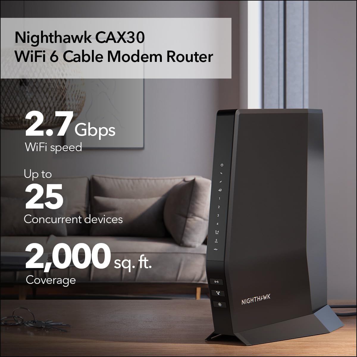 Nighthawk Modem Router Combo (CAX30) – DOCSIS 3.1 Cable Modem + WiFi 6 Router, AX2700 2.7Gbps Speeds, Compatible with Xfinity, Spectrum, Cox & More, Gigabit Wireless Internet - Image 2