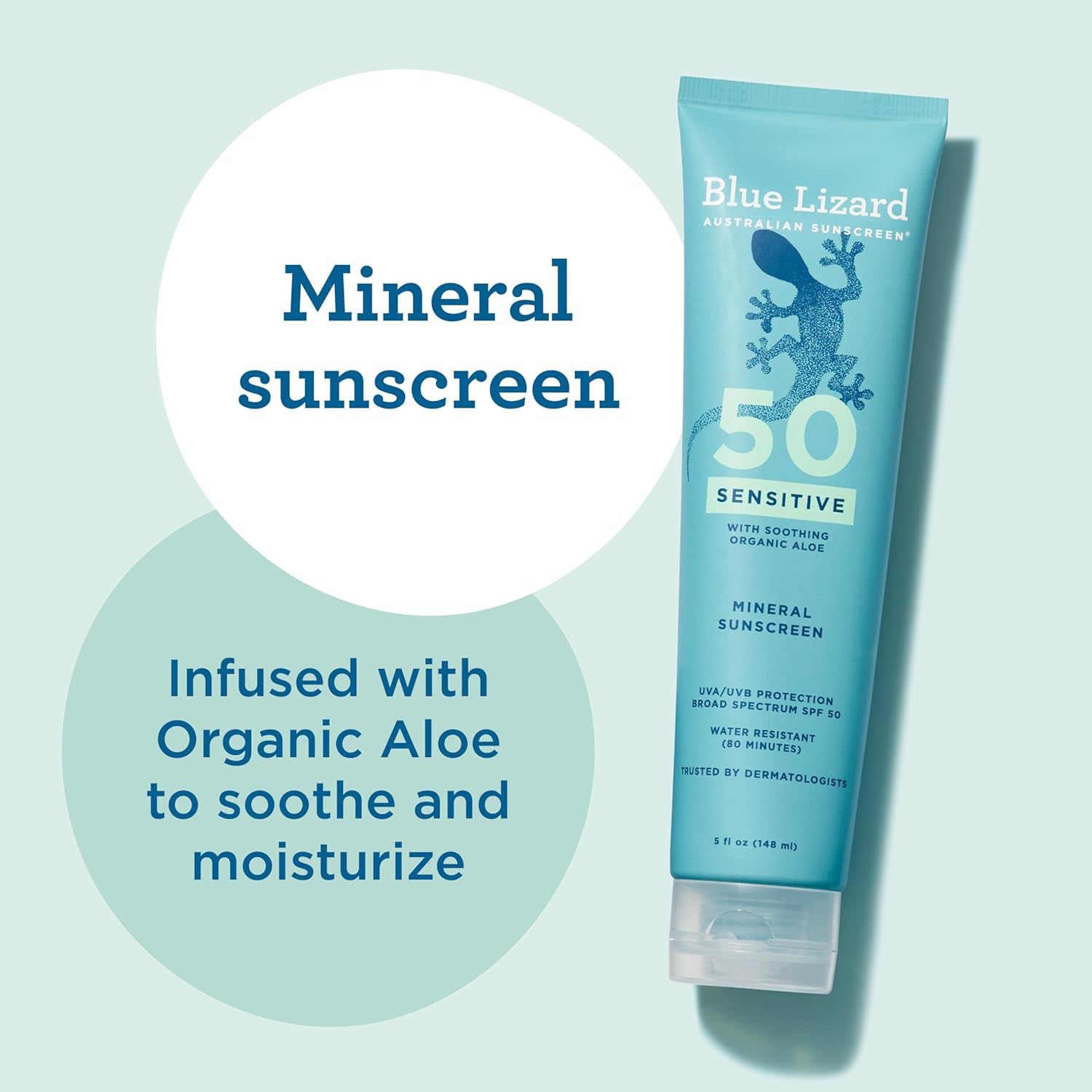 Blue Lizard Sensitive Mineral SPF 50 Sunscreen Lotion, 100% Mineral Sunscreen with Zinc Oxide, UVA/UVB Broad Spectrum Protection, Paraben & Fragrance Free, Water Resistant, Infused with Organic Aloe Vera, 5 fl oz - Image 3
