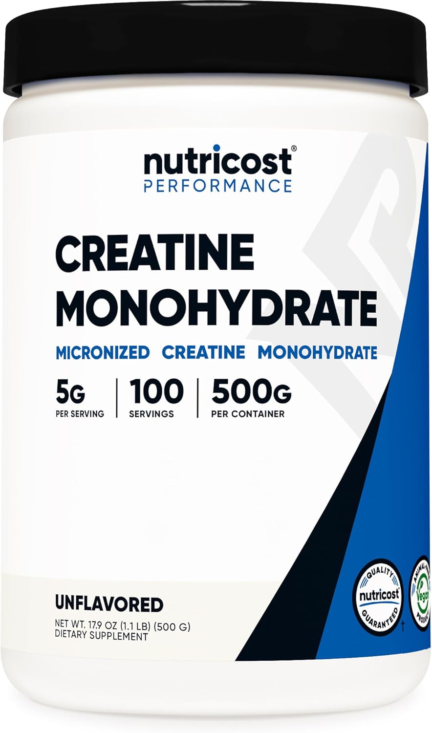 Nutricost Creatine Monohydrate Micronized Powder 500G, 5000mg Per Serving (5g) - 100 Servings, Unflavored, Non-GMO, Gluten Free, Vegetarian, for Muscle Growth, Strength, Endurance & Recovery - Buy Online at SimraCart
