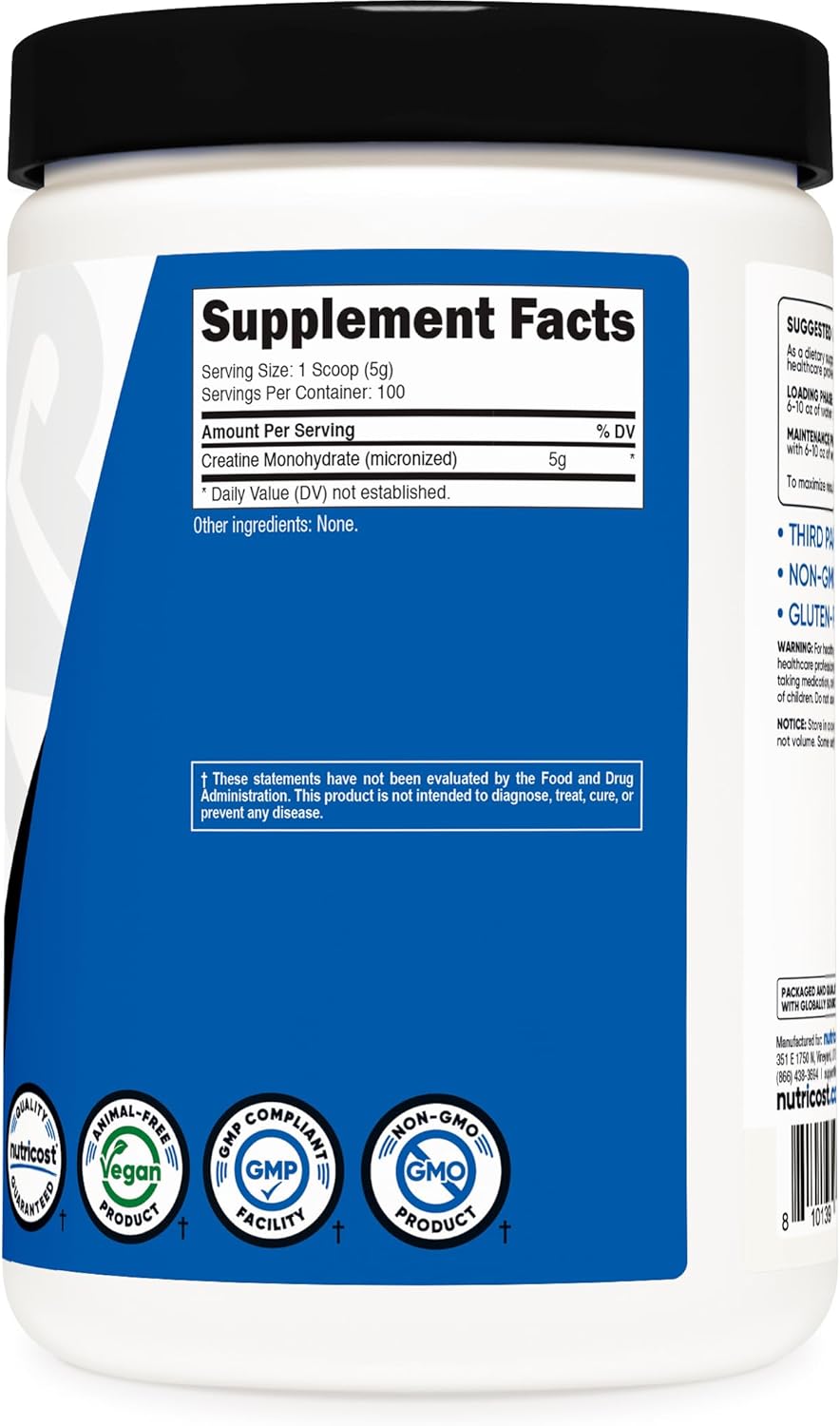 Nutricost Creatine Monohydrate Micronized Powder 500G, 5000mg Per Serving (5g) - 100 Servings, Unflavored, Non-GMO, Gluten Free, Vegetarian, for Muscle Growth, Strength, Endurance & Recovery - Image 4