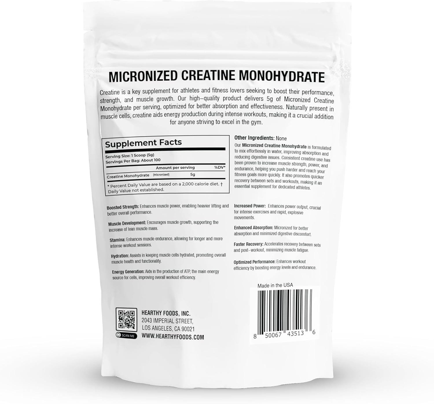 Creatine Monohydrate Micronized Powder 500G - 100 Servings, 5000mg Per Serving (5g) - for Men & Women Muscle Growth & Recovery - UNFLAVORED - Image 2