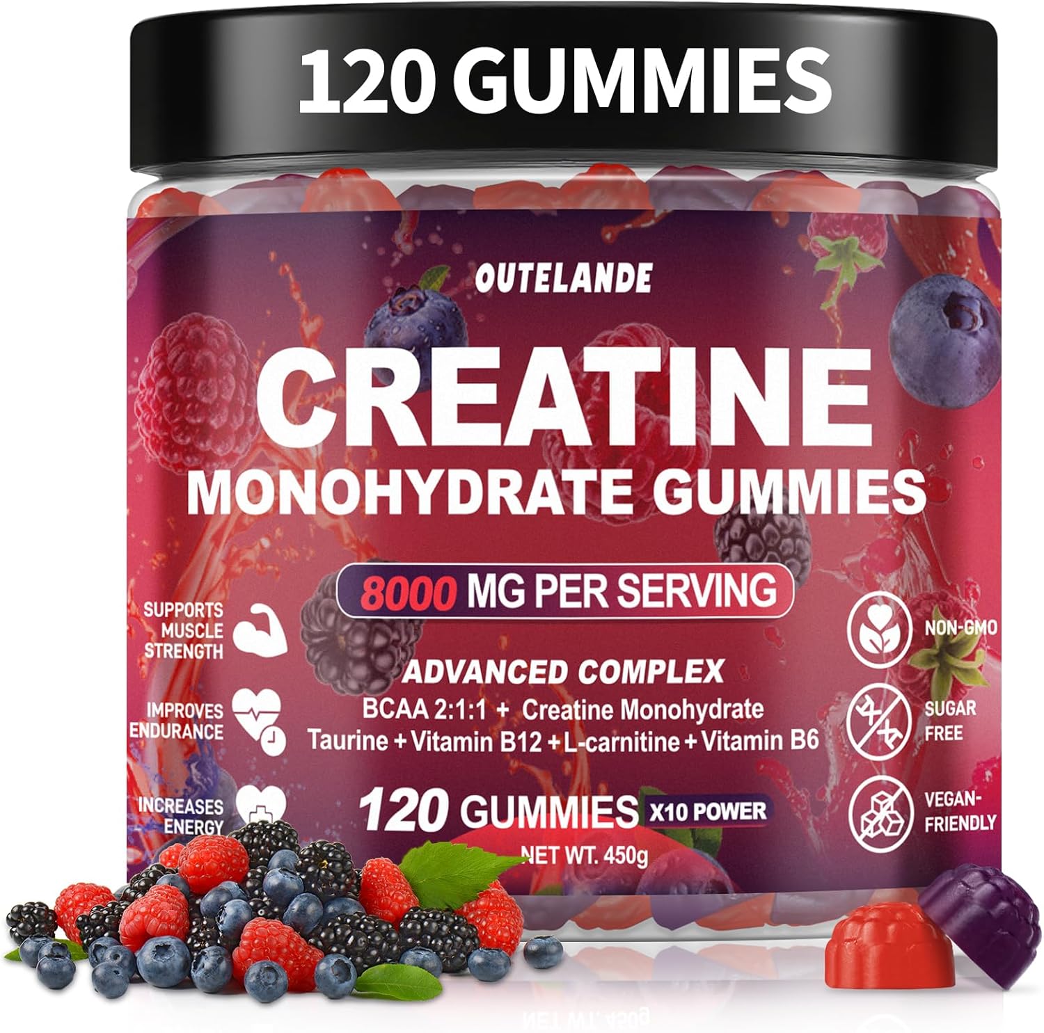 Creatine Monohydrate Gummies for Men & Women, Creatine Supplement for Enhanced Muscle Growth, Energy Boost - with L-Taurine, Sugar Free, Vegan, Raspberry BlackBerry Blueberry Flavor - 120 Count - Buy Online at SimraCart