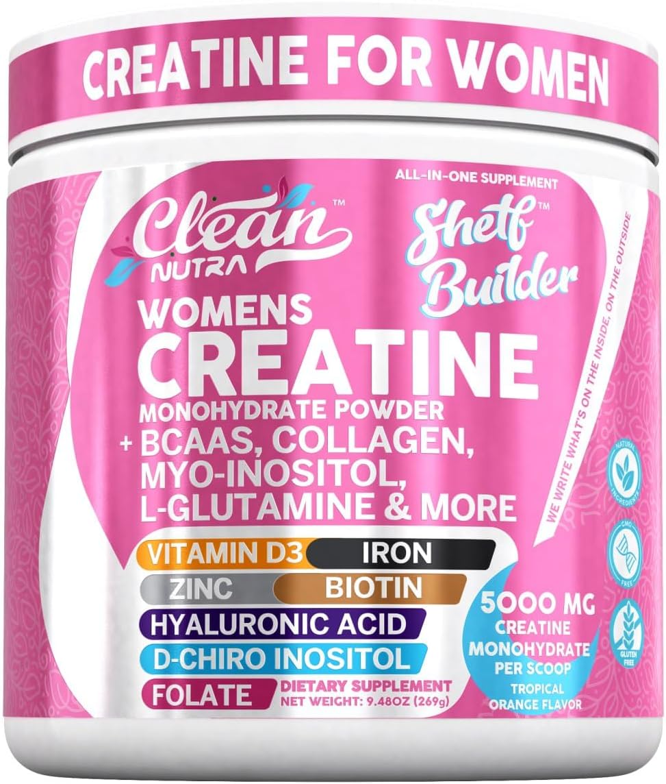 Creatine for Women | Creatine Monohydrate + BCAA Powder Myo-Inositol Collagen Biotin Hyaluronic Acid Folate L Glutamine Vitamin D3 Iron Zinc D-Chiro-Maca Digestion Shelf Builder by Clean Nutra - Buy Online at SimraCart