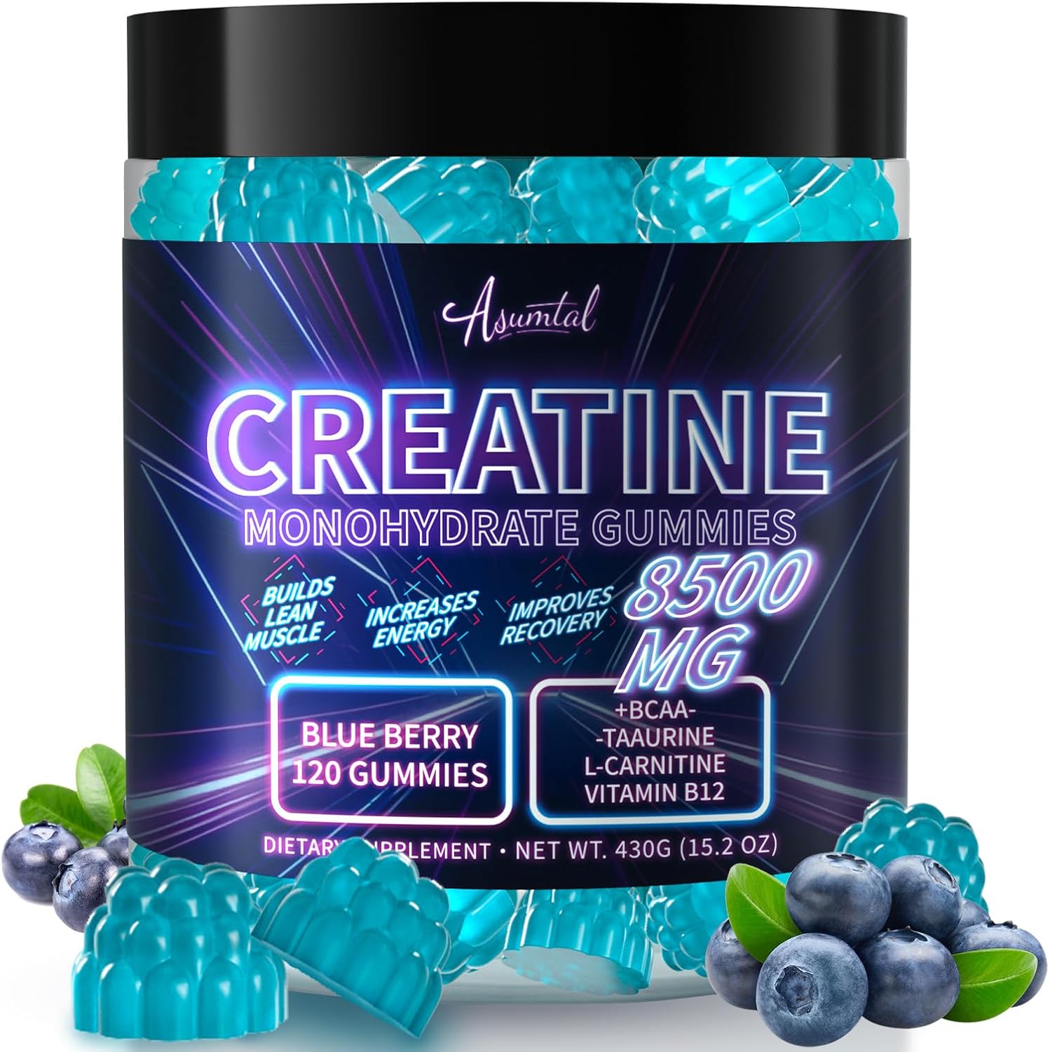 Creatine Monohydrate Gummies Complex 8500mg for Men & Women, Creatine Monohydrate Supplement for Muscle Growth, Strength & Energy Support, Pre Workout Gummies 120 Count Blueberry - Sugar Free, Vegan - Buy Online at SimraCart