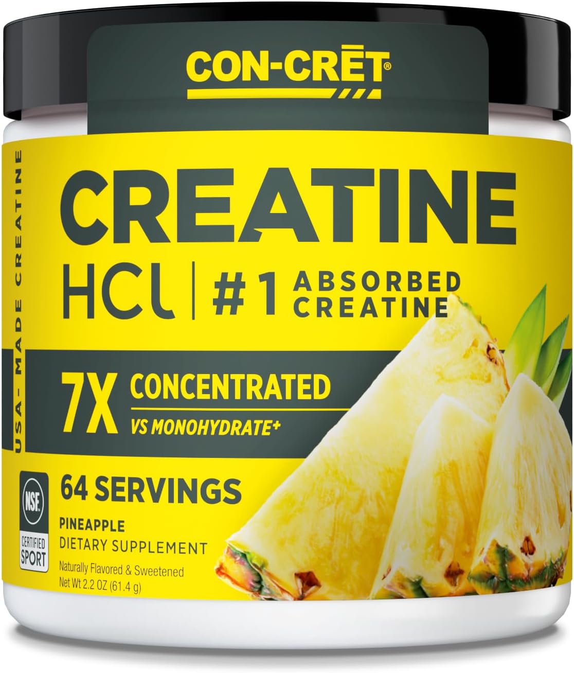 CON-CRET Creatine HCl Powder | Muscle, Cognitive, Cellular Energy Support | No Bloating or Cramps | USA Made & NSF Certified | Pineapple (64 Serving) - Buy Online at SimraCart