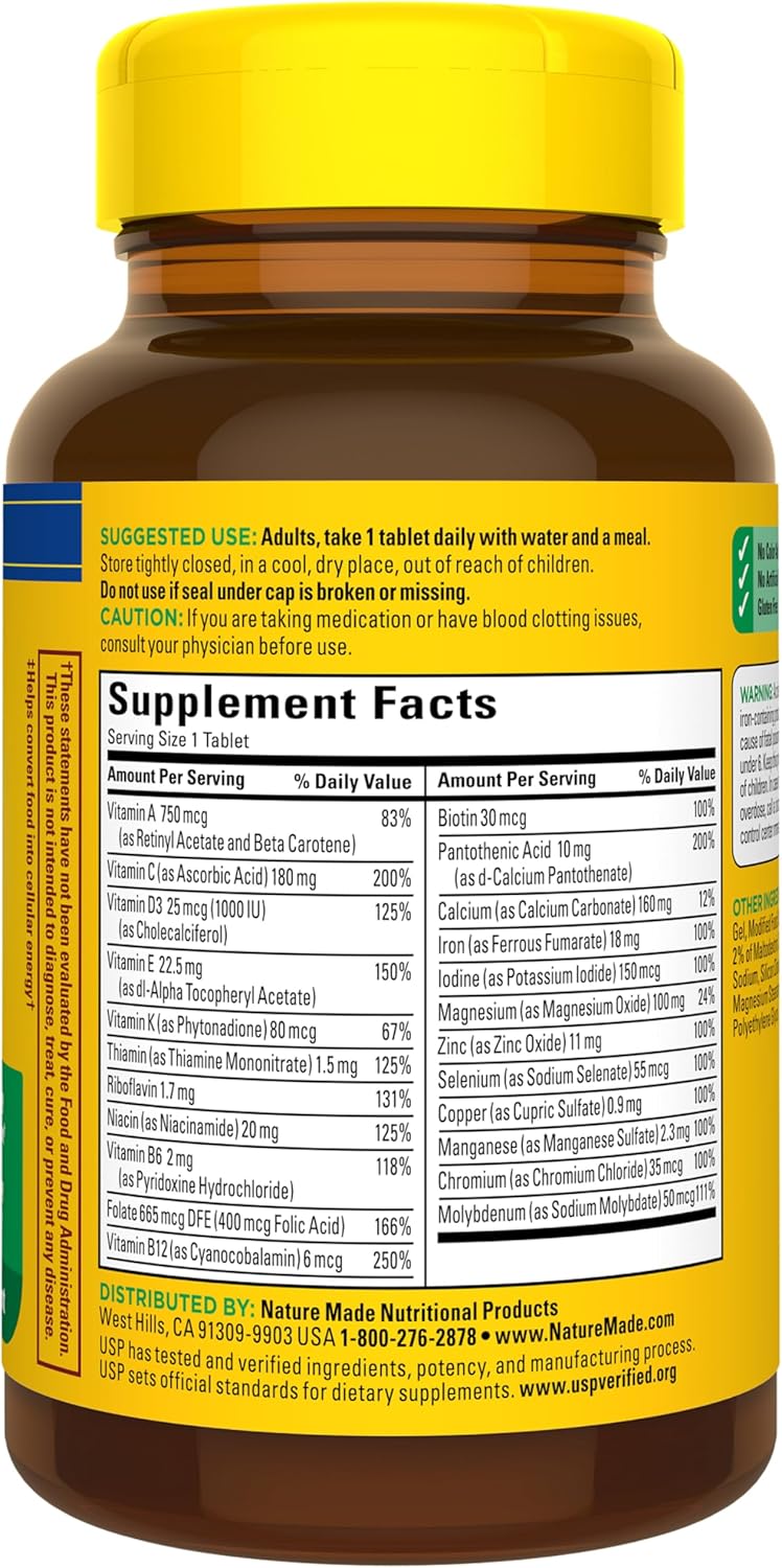Nature Made Multivitamin Tablets with Iron, Multivitamin for Women and Men for Daily Nutritional Support, Multi Vitamins for Adults, 130 Tablets, 130 Day Supply - Image 5
