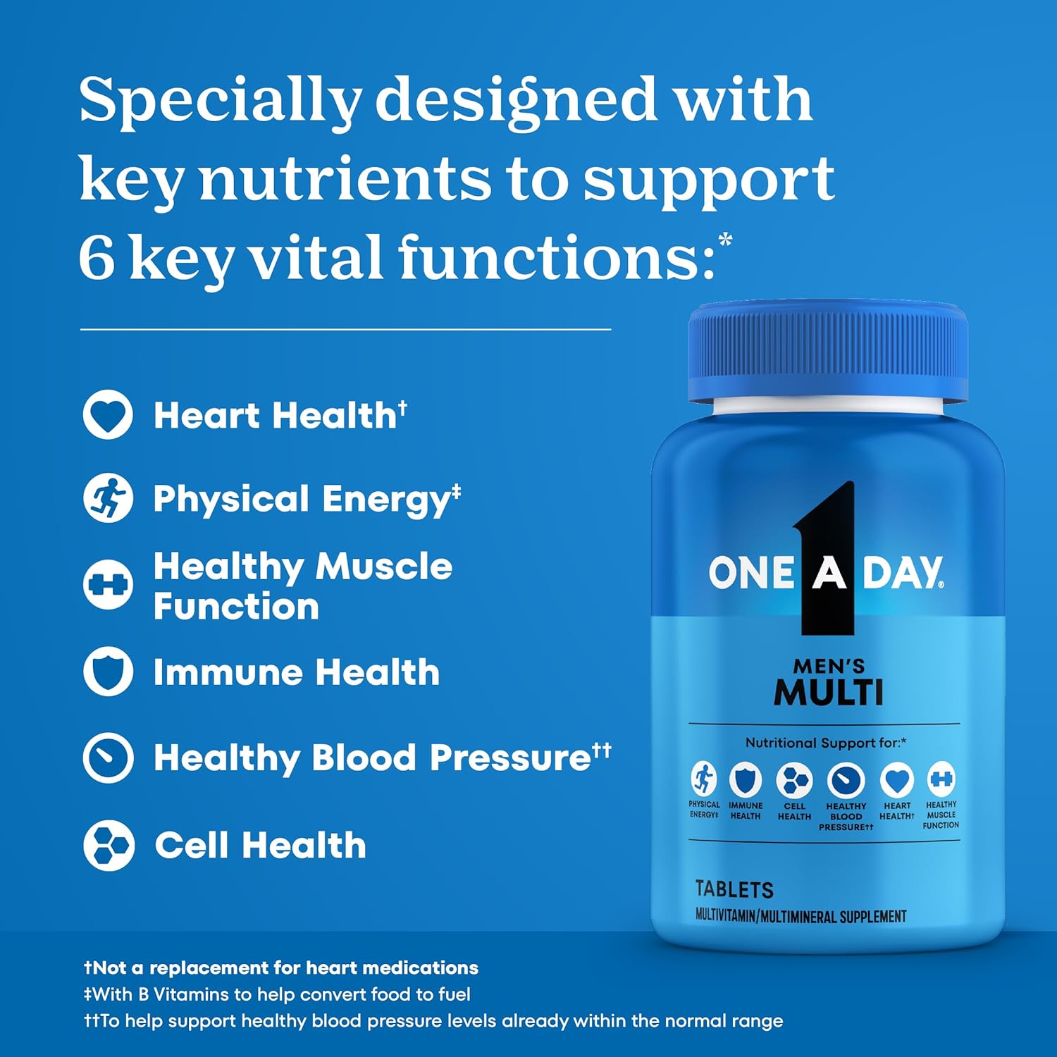 One A Day Men's Complete Multivitamin, Daily Mens Multivitamins with Vitamin D, Zinc, Folic Acid, and B Vitamins for Physical Energy Support, Immune & Heart Health, 200 Count - Image 4