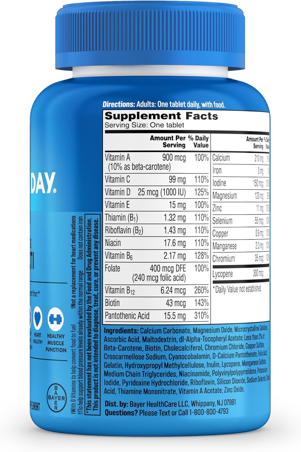 One A Day Men's Complete Multivitamin, Daily Mens Multivitamins with Vitamin D, Zinc, Folic Acid, and B Vitamins for Physical Energy Support, Immune & Heart Health, 200 Count - Image 6