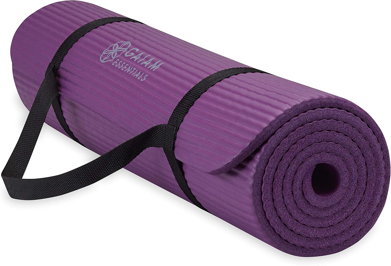 Gaiam Essentials 2/5" Thick (10mm) Yoga & Pilates Mat with Easy-Cinch Carrier Strap, Extra Thick NBR Foam for Joint Cushioning, Non-Slip Textured Surface for Home Gym & Fitness Workouts - Navy/Teal/Purple/Orange - Buy Online at SimraCart