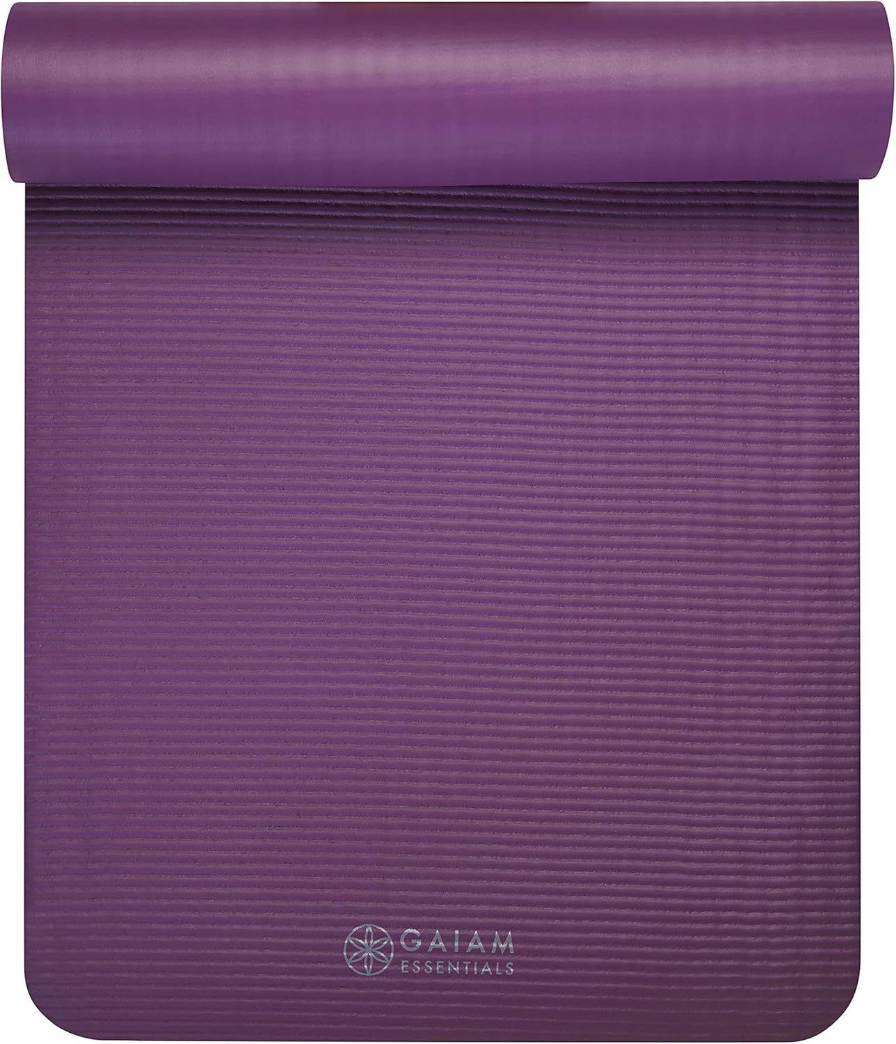 Gaiam Essentials 2/5" Thick (10mm) Yoga & Pilates Mat with Easy-Cinch Carrier Strap, Extra Thick NBR Foam for Joint Cushioning, Non-Slip Textured Surface for Home Gym & Fitness Workouts - Navy/Teal/Purple/Orange - Image 5