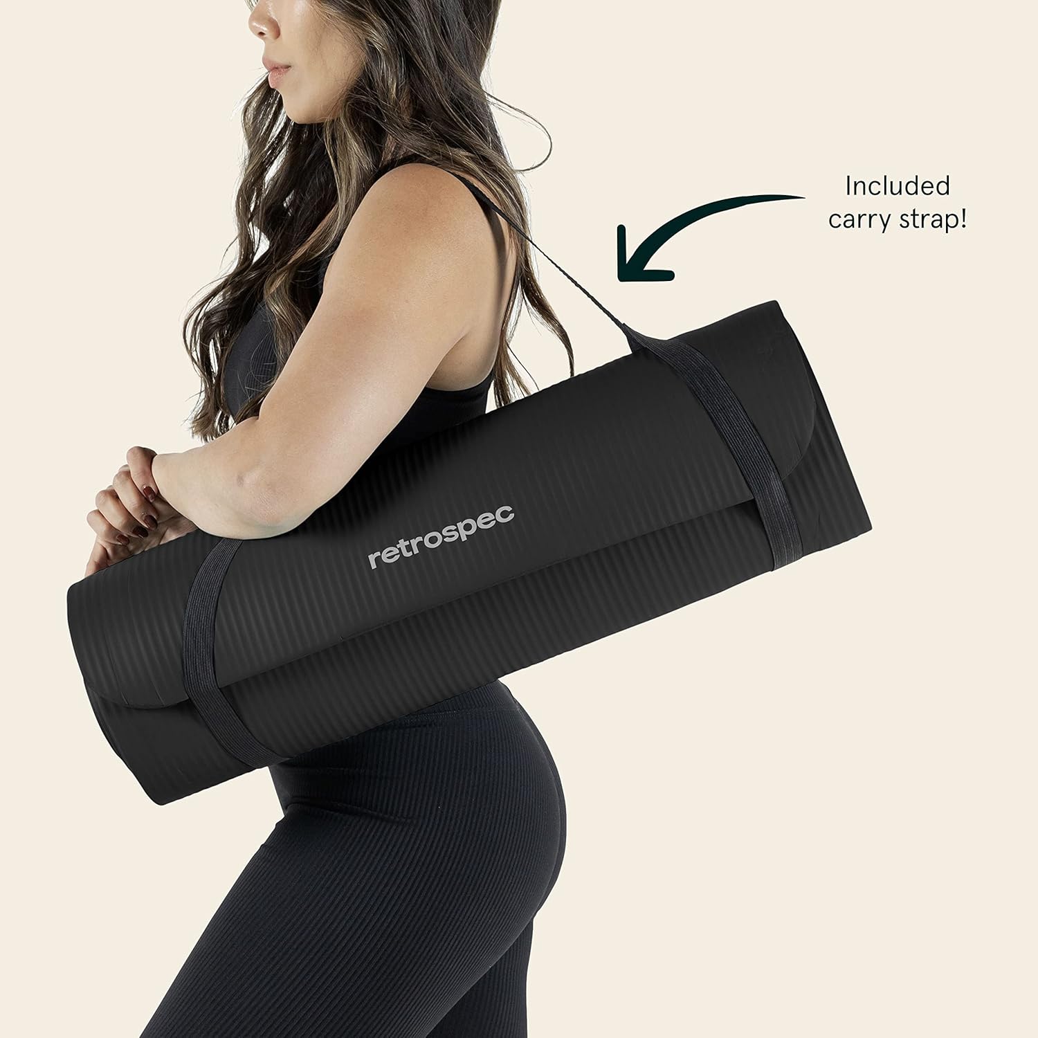 Retrospec Solana Yoga Mat 1" Thick w/Nylon Strap for Men & Women - Non Slip Exercise Mat for Home Yoga, Pilates, Stretching, Floor & Fitness Workouts, Black - Image 4
