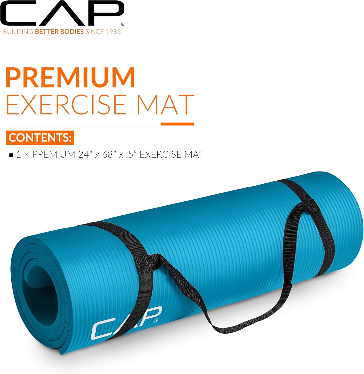 CAP Barbell 1/2-Inch High Density Exercise Yoga Mat with Strap, 12mm Thick Non Slip Pilates Mat for Home Gym, Extra Thick Cushioning for Joint Pain Relief - 68"x24", Black - Image 2