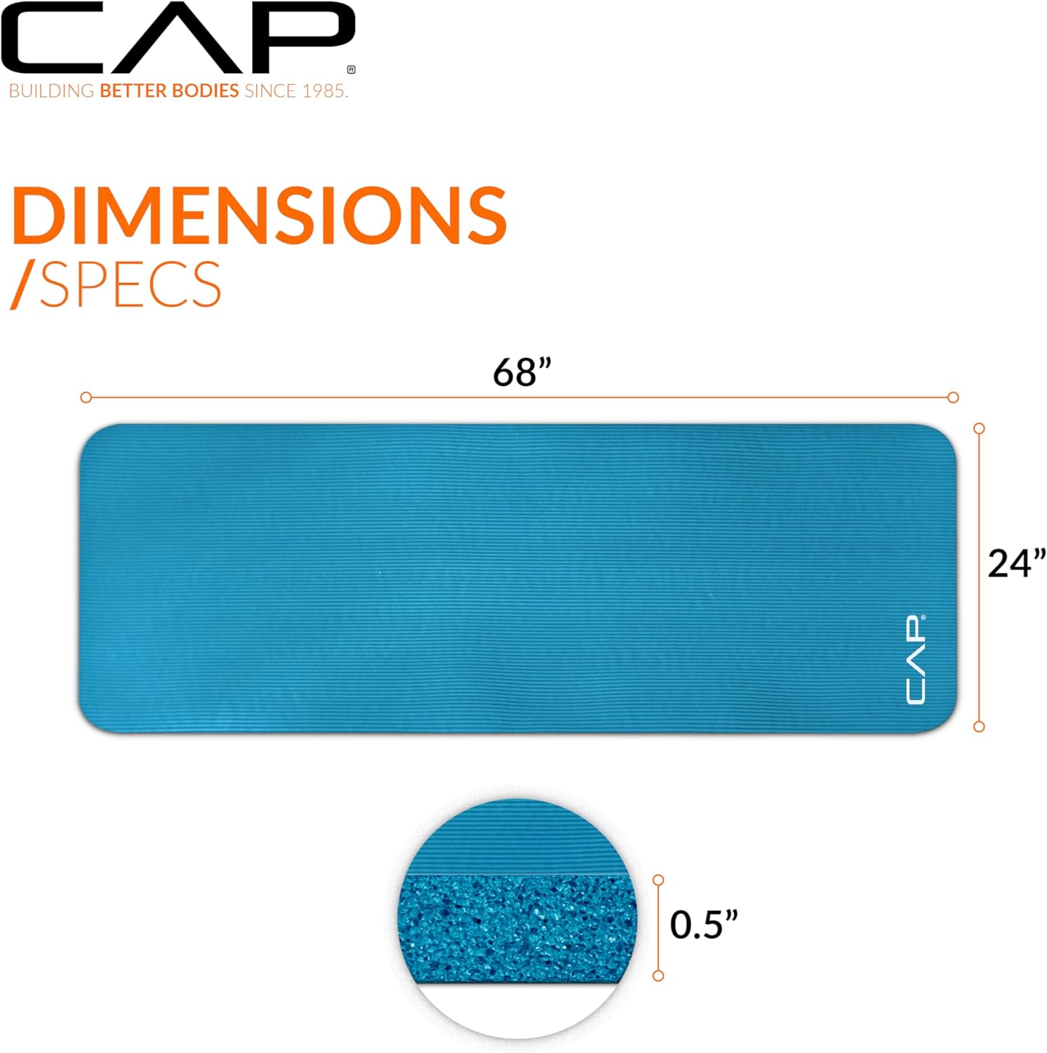 CAP Barbell 1/2-Inch High Density Exercise Yoga Mat with Strap, 12mm Thick Non Slip Pilates Mat for Home Gym, Extra Thick Cushioning for Joint Pain Relief - 68"x24", Black - Image 4