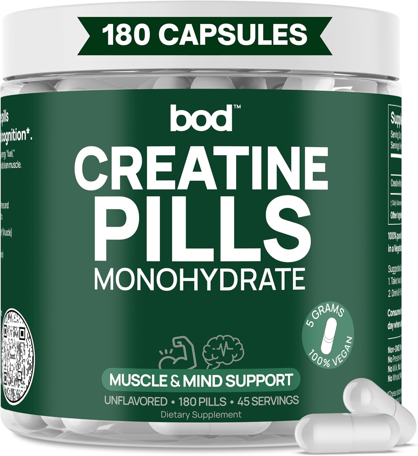 Bod Creatine Monohydrate Capsules – Ultra‑Pure 200 Mesh, 45 Servings, Strength, Power, Muscle Growth & Recovery - Buy Online at SimraCart