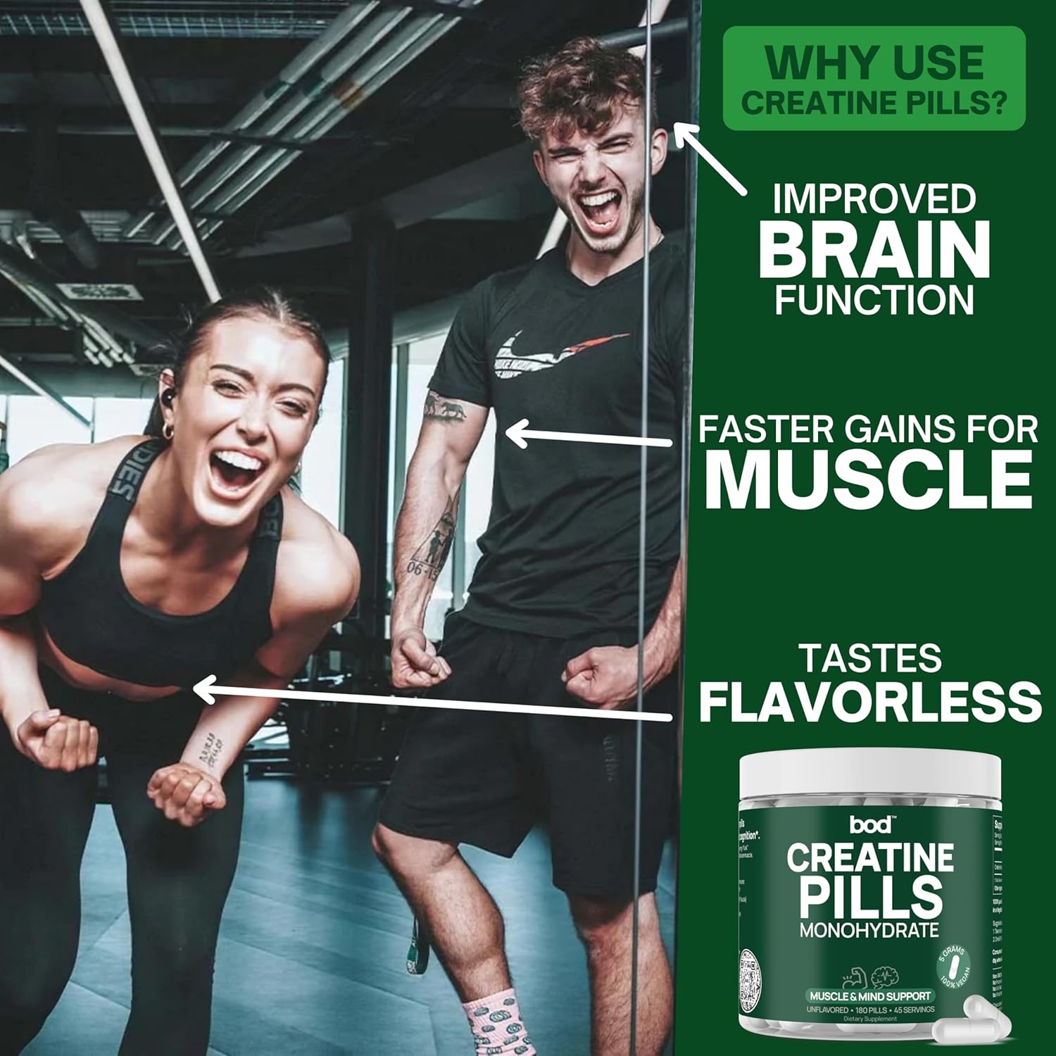 Bod Creatine Monohydrate Capsules – Ultra‑Pure 200 Mesh, 45 Servings, Strength, Power, Muscle Growth & Recovery - Image 3