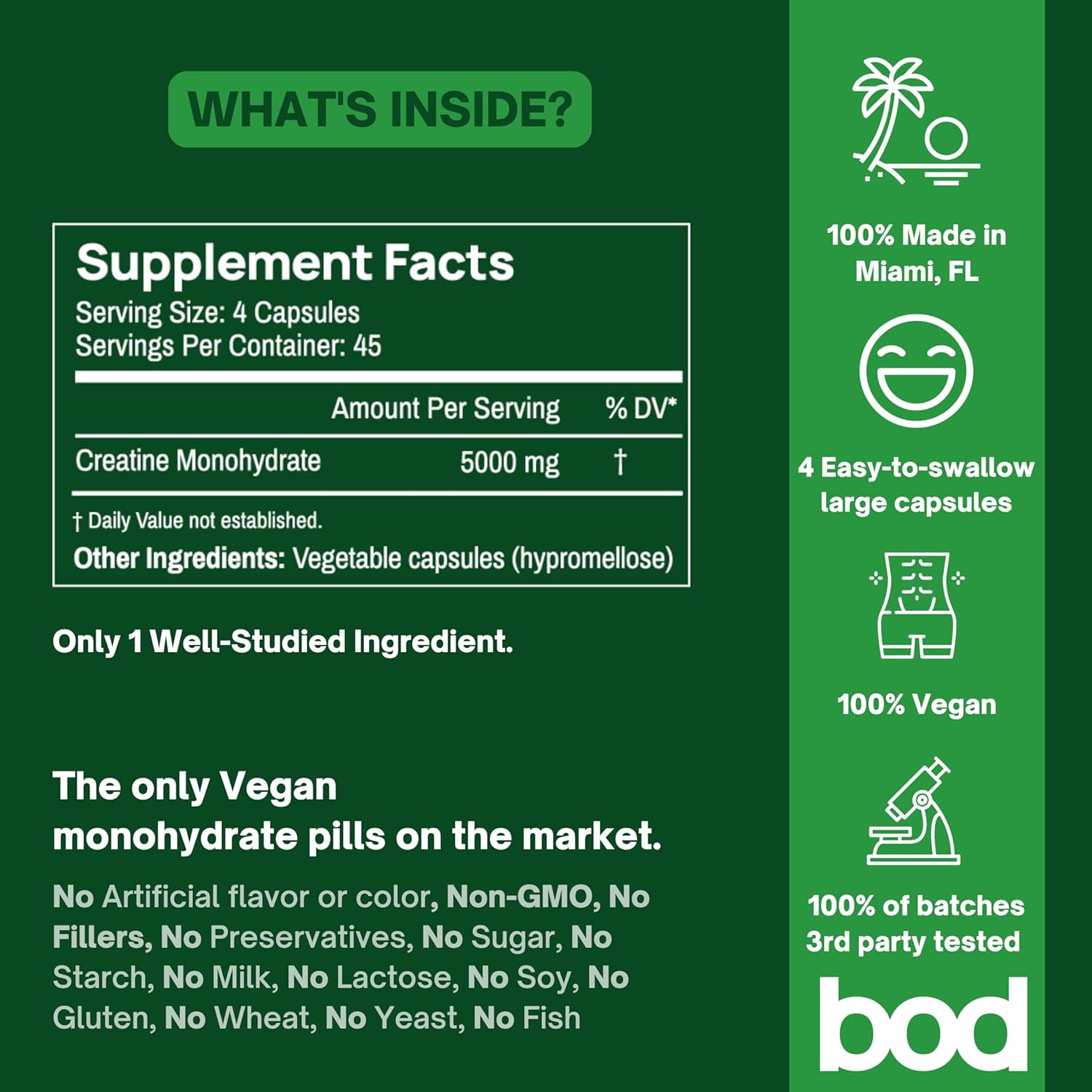 Bod Creatine Monohydrate Capsules – Ultra‑Pure 200 Mesh, 45 Servings, Strength, Power, Muscle Growth & Recovery - Image 5