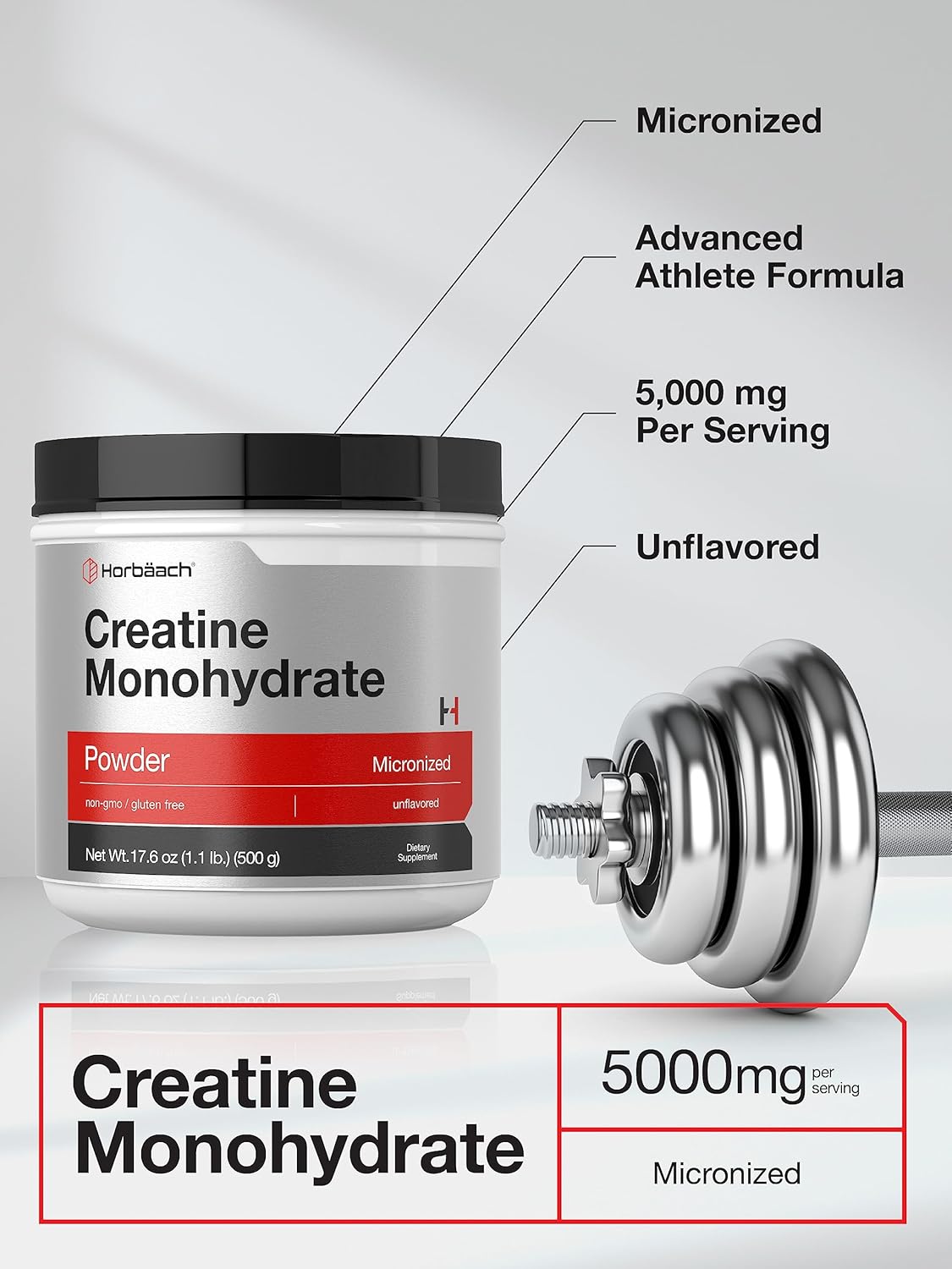 Creatine Monohydrate Powder – 1.1lb (17.6oz), Micronized & Unflavored, Vegetarian, Non‑GMO, Gluten‑Free Supplement for Strength, Muscle Growth & Recovery - Image 3