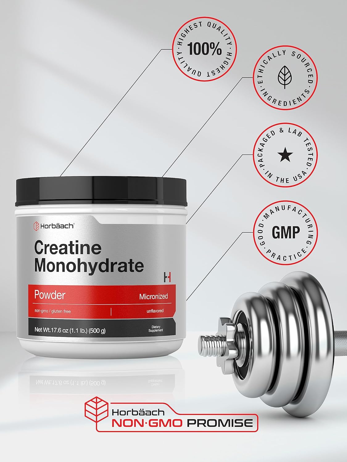 Creatine Monohydrate Powder – 1.1lb (17.6oz), Micronized & Unflavored, Vegetarian, Non‑GMO, Gluten‑Free Supplement for Strength, Muscle Growth & Recovery - Image 5