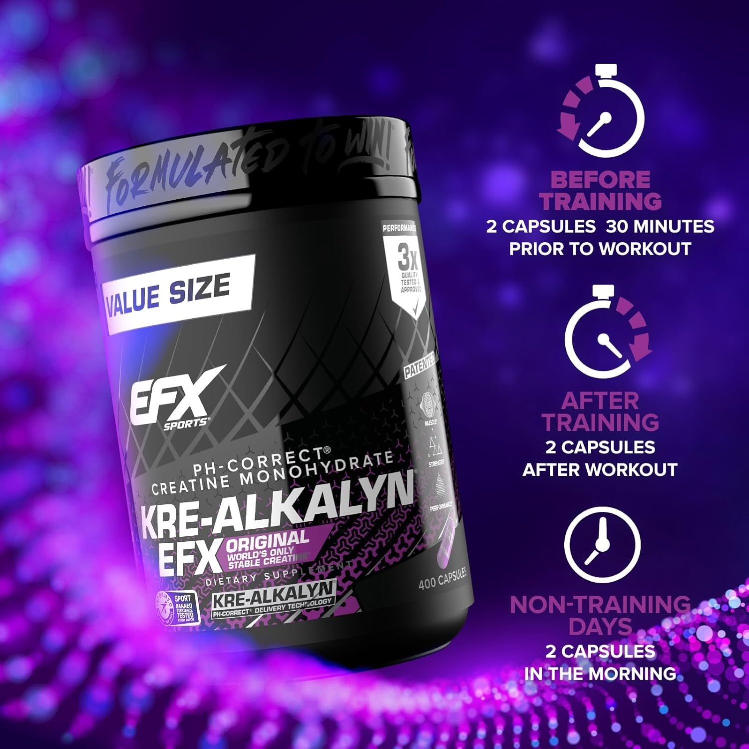 Kre‑Alkalyn EFX Creatine Monohydrate Capsules – pH‑Correct, 400 Capsules (200 Servings), Strength, Muscle Growth & Performance Support - Image 2