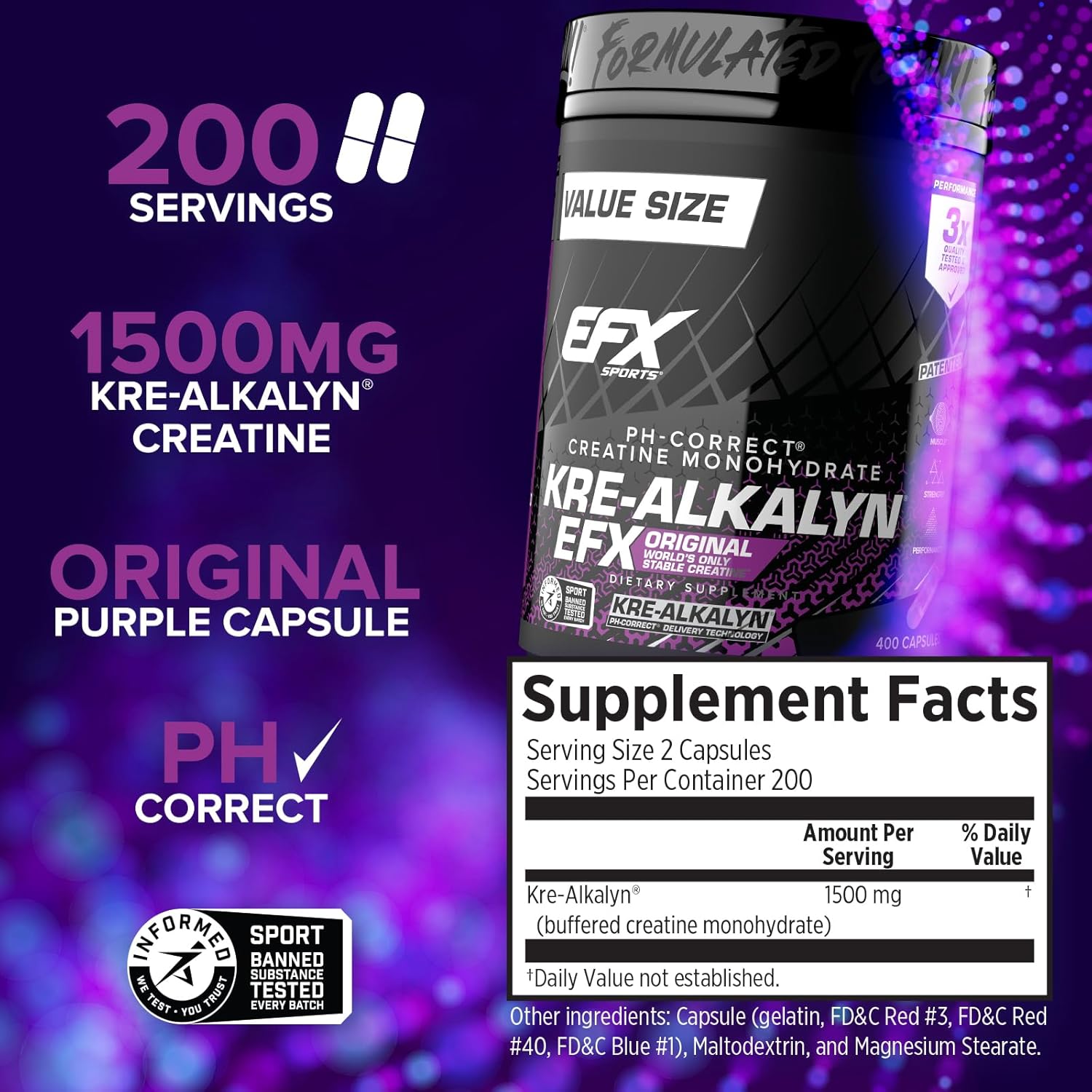 Kre‑Alkalyn EFX Creatine Monohydrate Capsules – pH‑Correct, 400 Capsules (200 Servings), Strength, Muscle Growth & Performance Support - Image 3