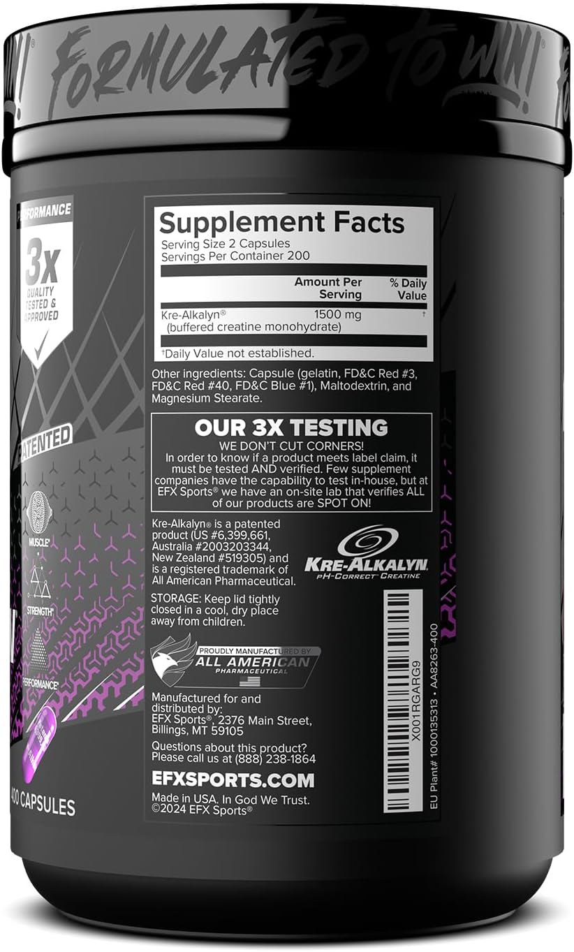Kre‑Alkalyn EFX Creatine Monohydrate Capsules – pH‑Correct, 400 Capsules (200 Servings), Strength, Muscle Growth & Performance Support - Image 6