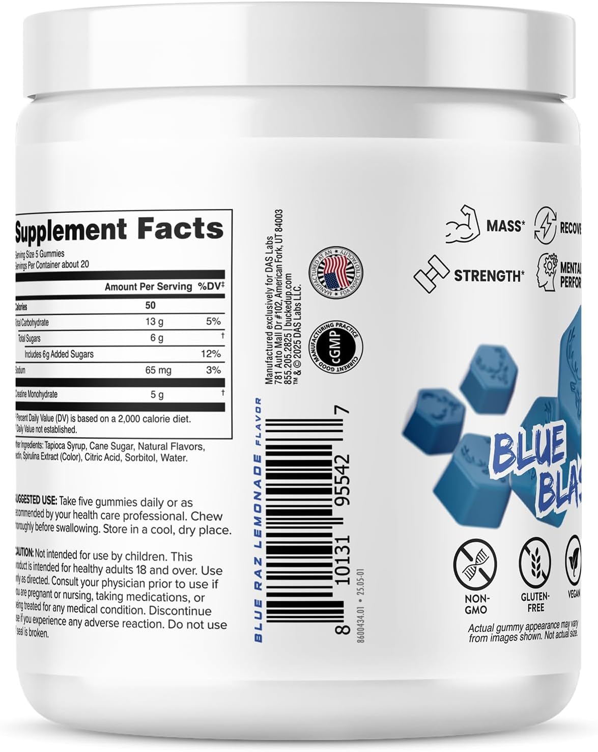 Creatine Gummy Bucks – Blue Blast Flavor, 5g Creatine Monohydrate per Serving, Vegan, Non‑GMO, Gluten‑Free Chewable Creatine Supplement (20 Servings) - Image 4