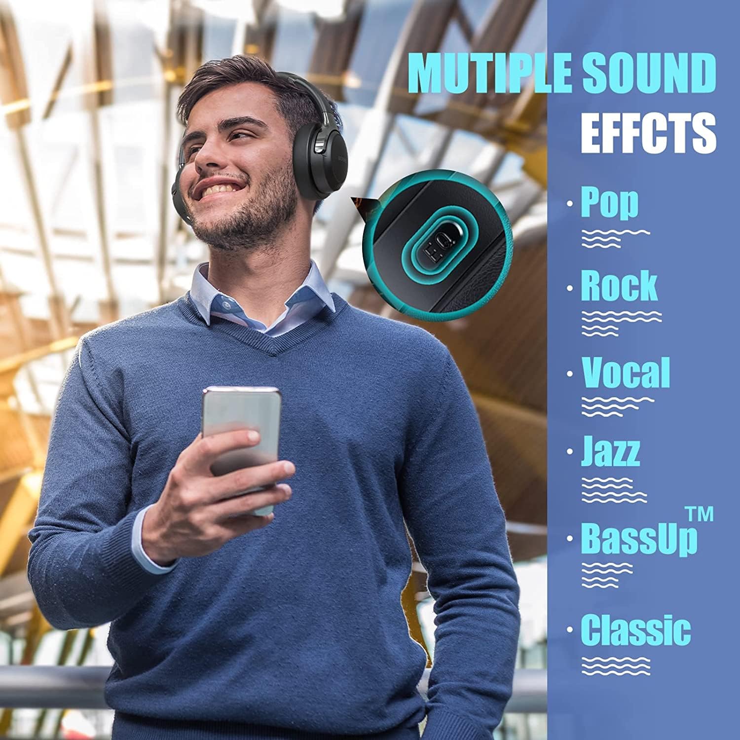 Bluetooth Over‑Ear Headphones – 65H Playtime, 6 EQ Music Modes, HiFi Stereo, Deep Bass, Foldable Lightweight Wireless Headset with Microphone for Home, Office, Cellphone &amp; PC - Image 2