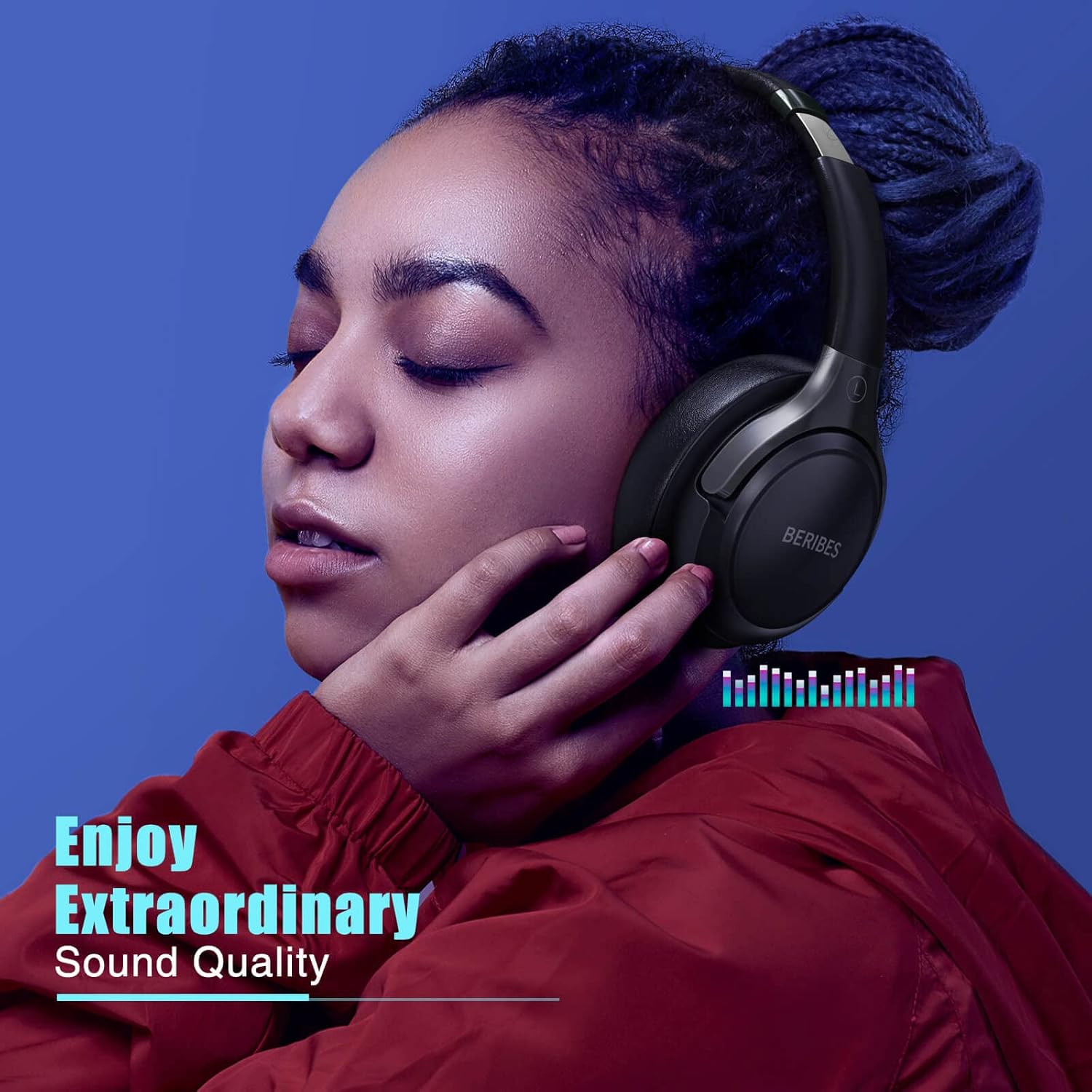 Bluetooth Over‑Ear Headphones – 65H Playtime, 6 EQ Music Modes, HiFi Stereo, Deep Bass, Foldable Lightweight Wireless Headset with Microphone for Home, Office, Cellphone &amp; PC - Image 5
