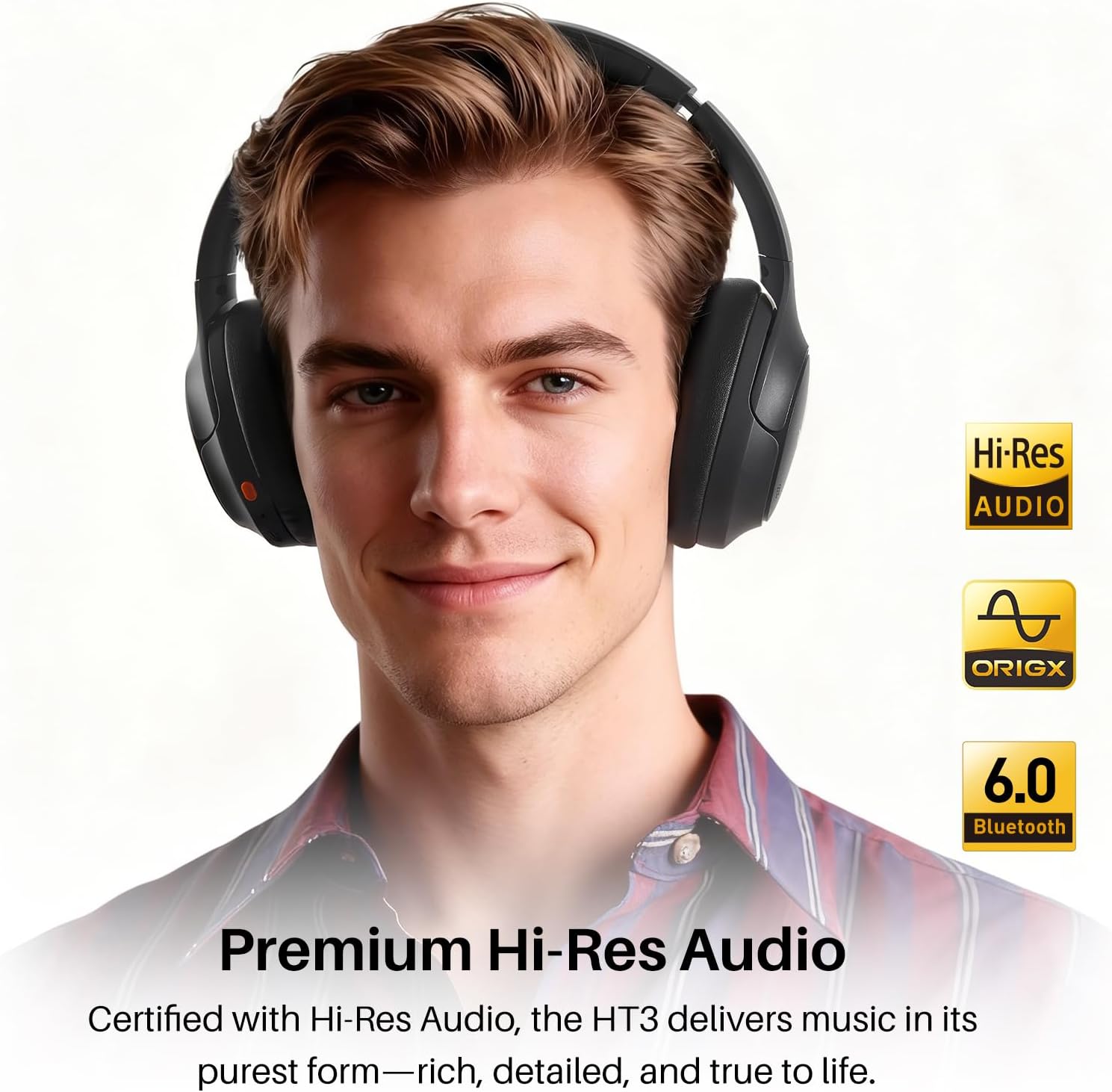 Hybrid Noise Cancelling Headphones – Wireless Bluetooth 6.0 Over‑Ear, 90H Battery Life, AI Voice Assistant with 5 Mics, Dual Device Connection, Hi‑Res Sound, 32 EQ Audio Presets, Foldable Headset - Image 2