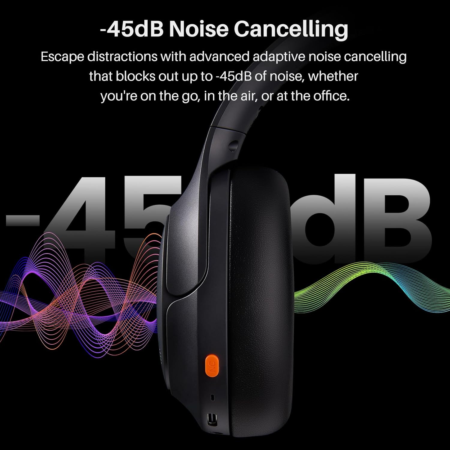 Hybrid Noise Cancelling Headphones – Wireless Bluetooth 6.0 Over‑Ear, 90H Battery Life, AI Voice Assistant with 5 Mics, Dual Device Connection, Hi‑Res Sound, 32 EQ Audio Presets, Foldable Headset - Image 3