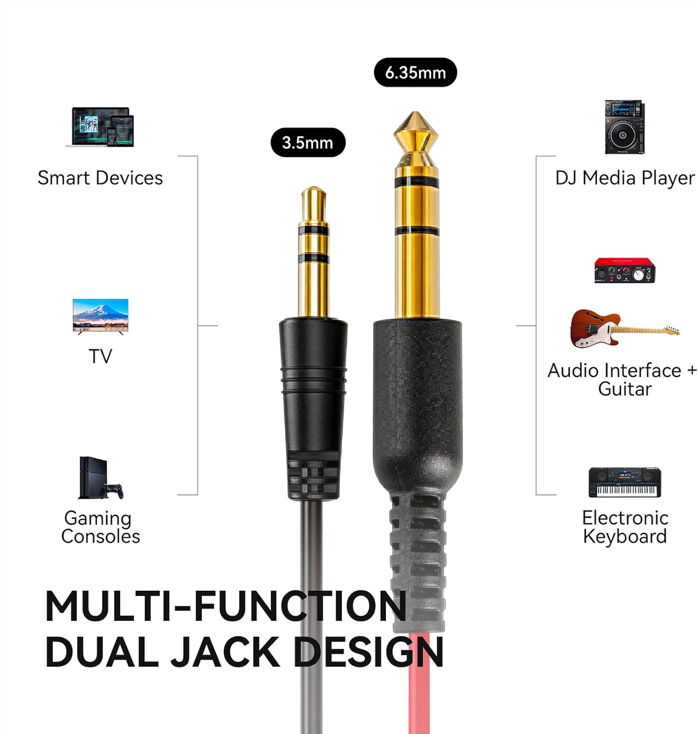 Wired Over‑Ear Hi‑Res Studio Monitor Headphones – 50mm Drivers, DJ Mixing Stereo Headset, 1/4 to 3.5mm Jack for AMP, Computer, Recording, Podcast, Keyboard, Guitar &amp; Laptop – Black - Image 3