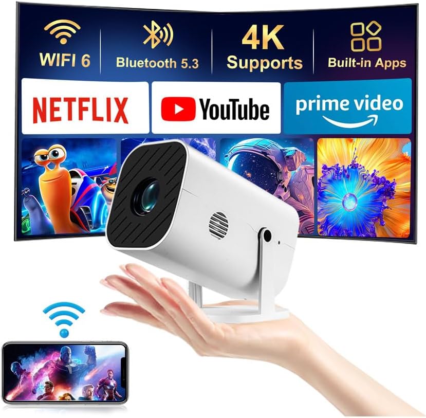 Mini Projector With Wifi & Bluetooth – 1080p Portable Movie Projector For Bedroom, Home Theater & Outdoor Entertainment – Compatible With Smartphones, Tv Stick, Ipad, Ps5, Laptop, Hdmi & Usb - Best Deals | SimraCart