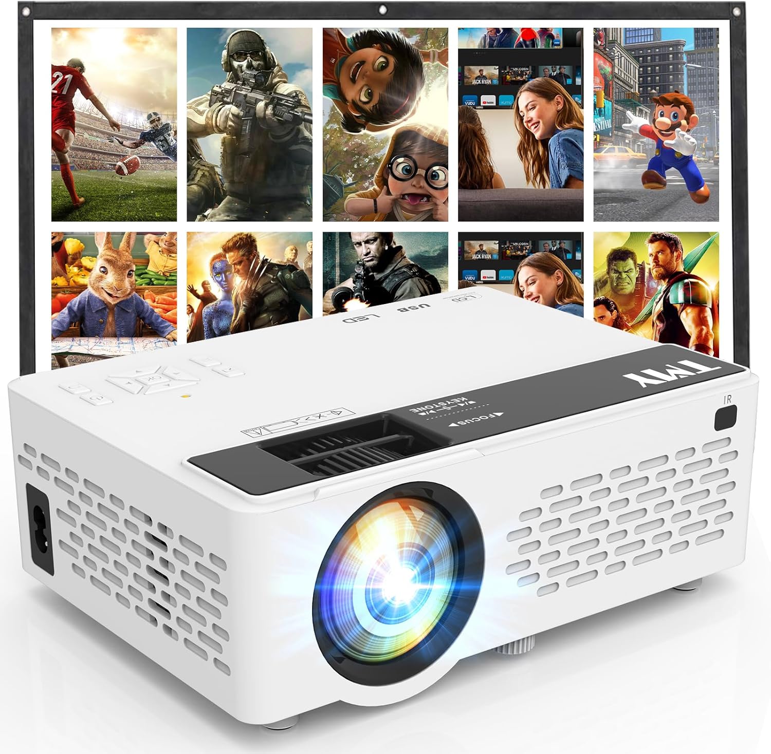 1080p Full Hd Portable Mini Projector With Bluetooth – Indoor & Outdoor Movie Projector Compatible With Tv Stick, Smartphone, Pc, Game Console, Hdmi & Usb – Includes Projector Screen - Best Deals | SimraCart