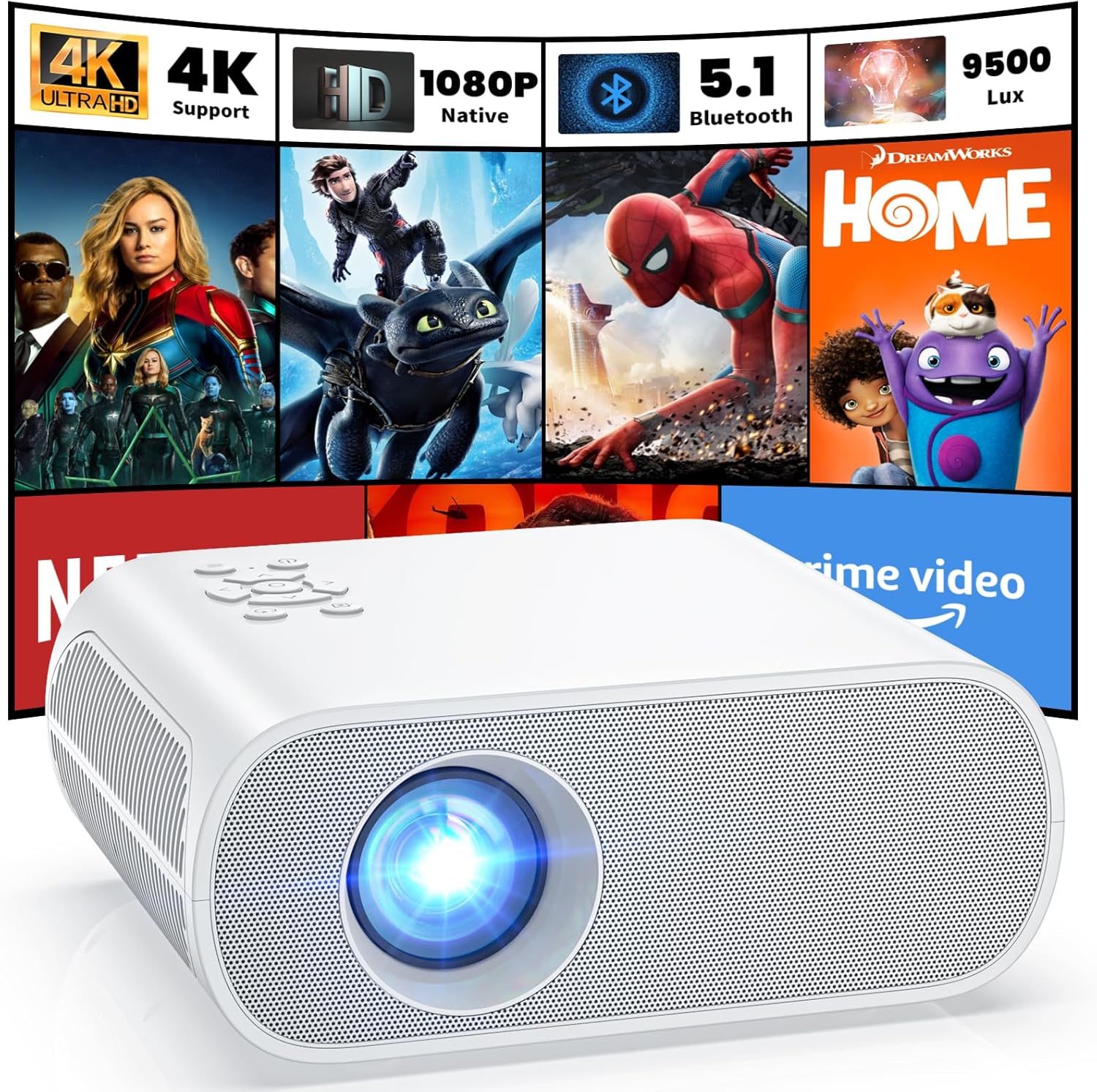 Native 1080p Full Hd Bluetooth Projector With Speaker – 9500 Lumens Outdoor Portable Movie Mini Projector Compatible With Laptop, Smartphone, Tv Stick, Xbox & Ps5 - Best Deals | SimraCart