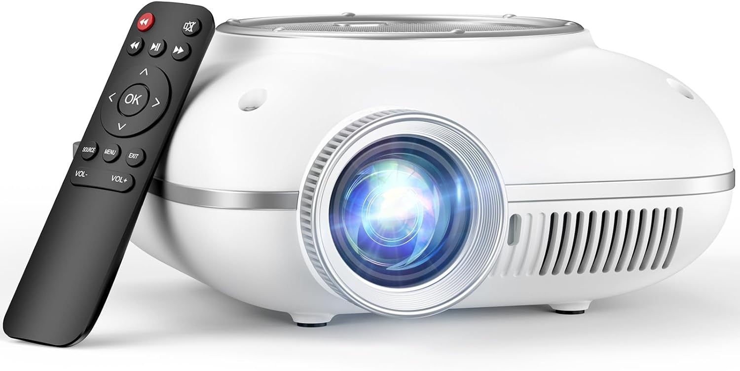 Mini Projector With Two‑way Bluetooth – Portable 1080p Movie Projector For Indoor & Outdoor Home Theater, Compatible With Hdmi, Usb, Laptop & Tv Stick (white) - Best Deals | SimraCart