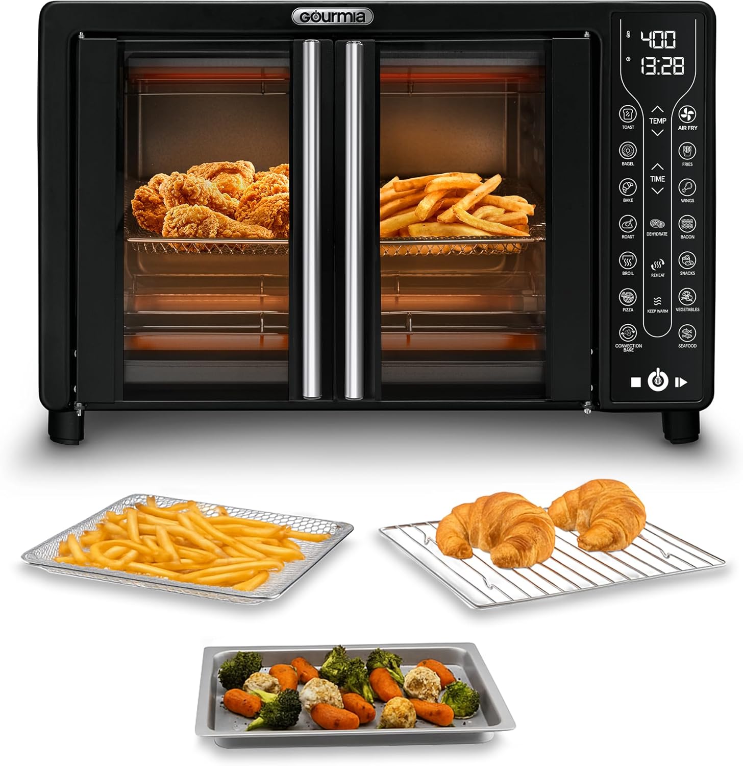 French Door Air Fryer Toaster Oven – 6‑Slice Capacity, FryForce 360° Technology, Digital Display with 17 Cooking Presets, XL Countertop Oven (Black) - Buy Online at SimraCart