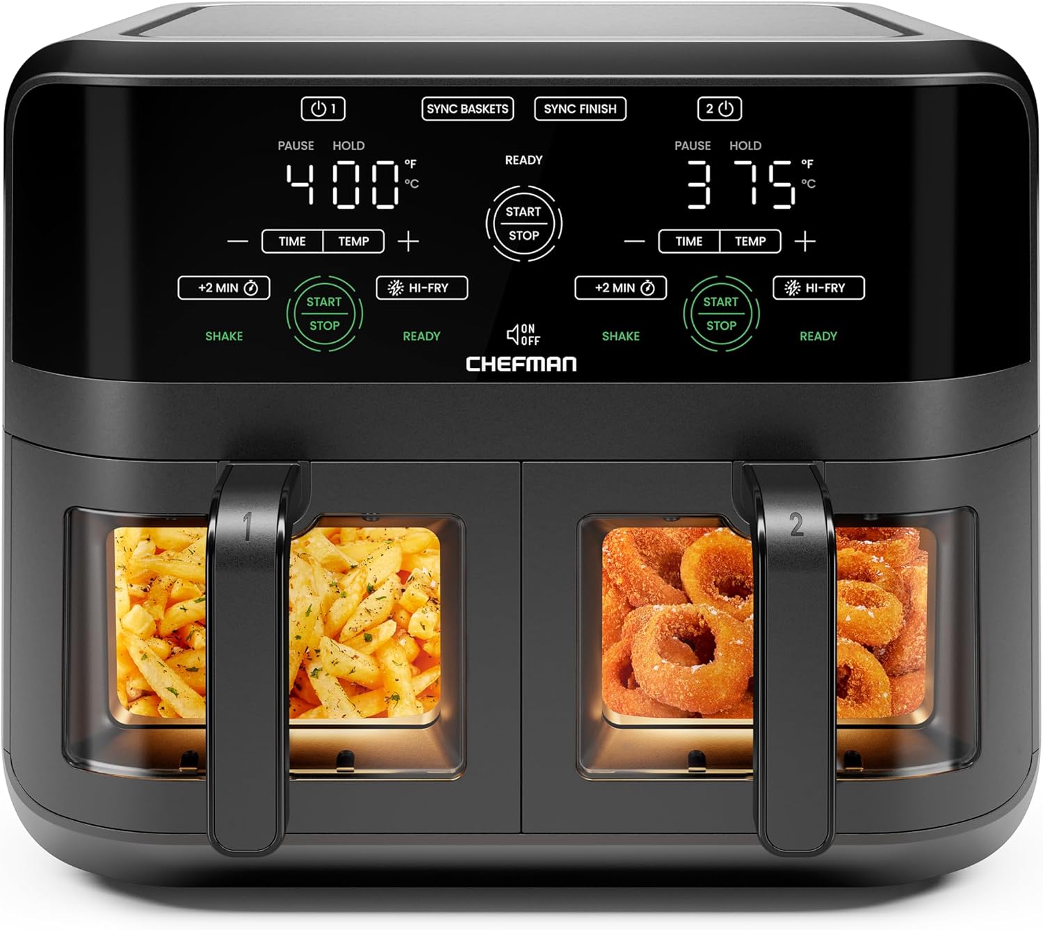 6 Quart Dual Basket Air Fryer Oven – Digital Double Air Fryer with Easy View Windows, Sync Finish, Hi‑Fry Technology, Auto Shutoff & 2 Independent 3Qt Nonstick Dishwasher‑Safe Frying Baskets (Black) - Buy Online at SimraCart