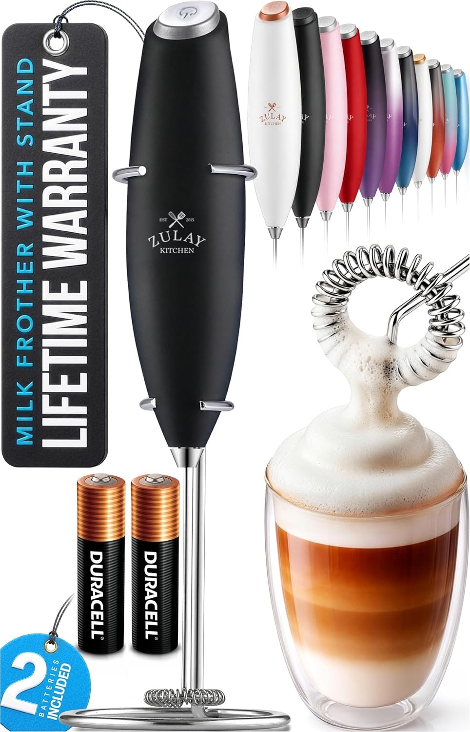 Rechargeable Milk Frother Handheld – Powerful Frother Wand with Duracell Batteries, Ultra‑Fast Electric Whisk Foam Maker for Coffee, Lattes, Cappuccinos, Matcha & More – Z1 Motor (Black) - Buy Online at SimraCart