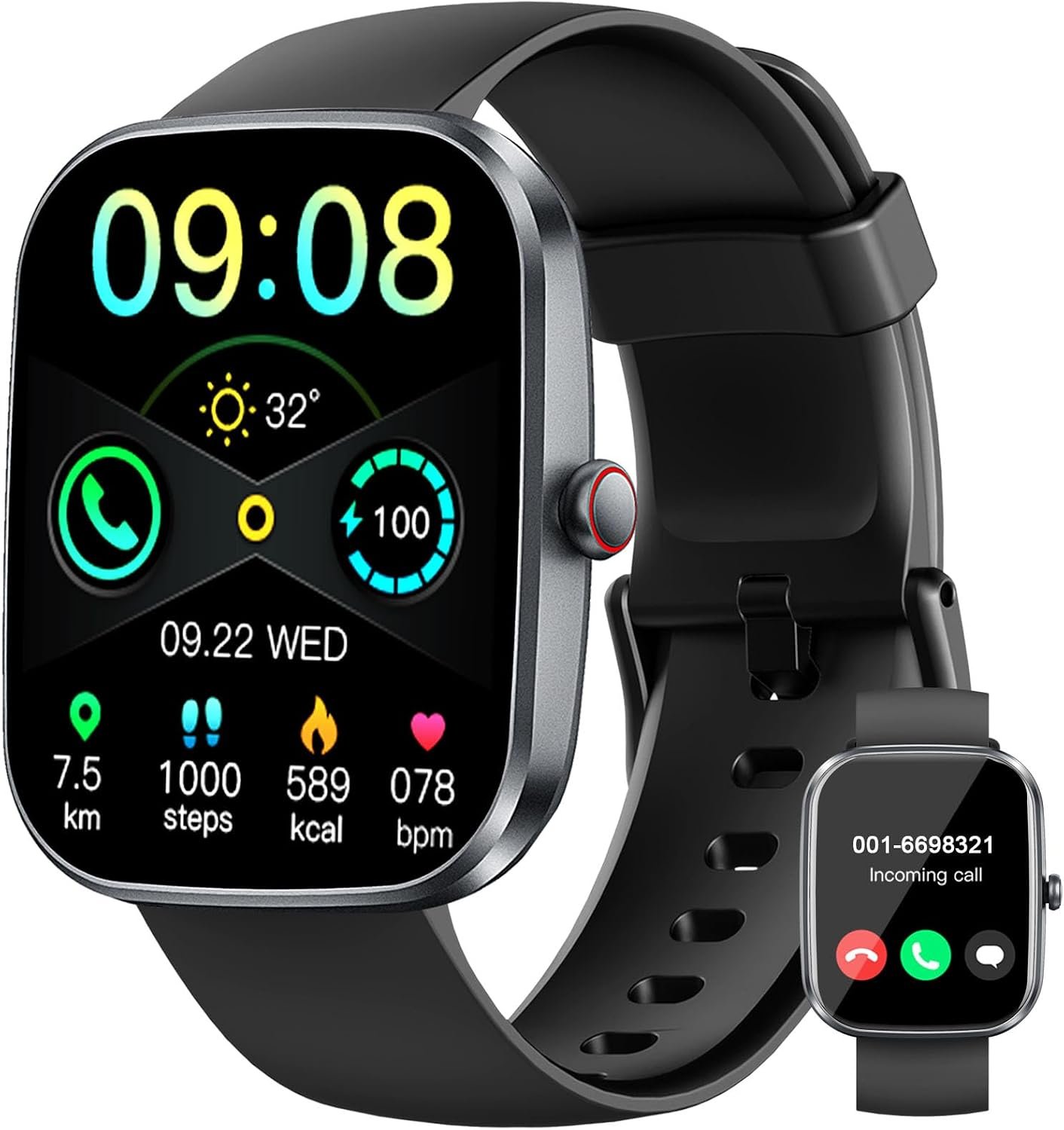 Smart Watch for Men & Women – 1.91" TFT HD Touchscreen Bluetooth Calling Smartwatch with 30 Days Standby, 24/7 Sleep & Heart Rate Monitor, Pedometer, IP68 Waterproof, 110+ Sports Fitness Modes, Compatible with Android/iOS (Black) - Buy Online at SimraCart