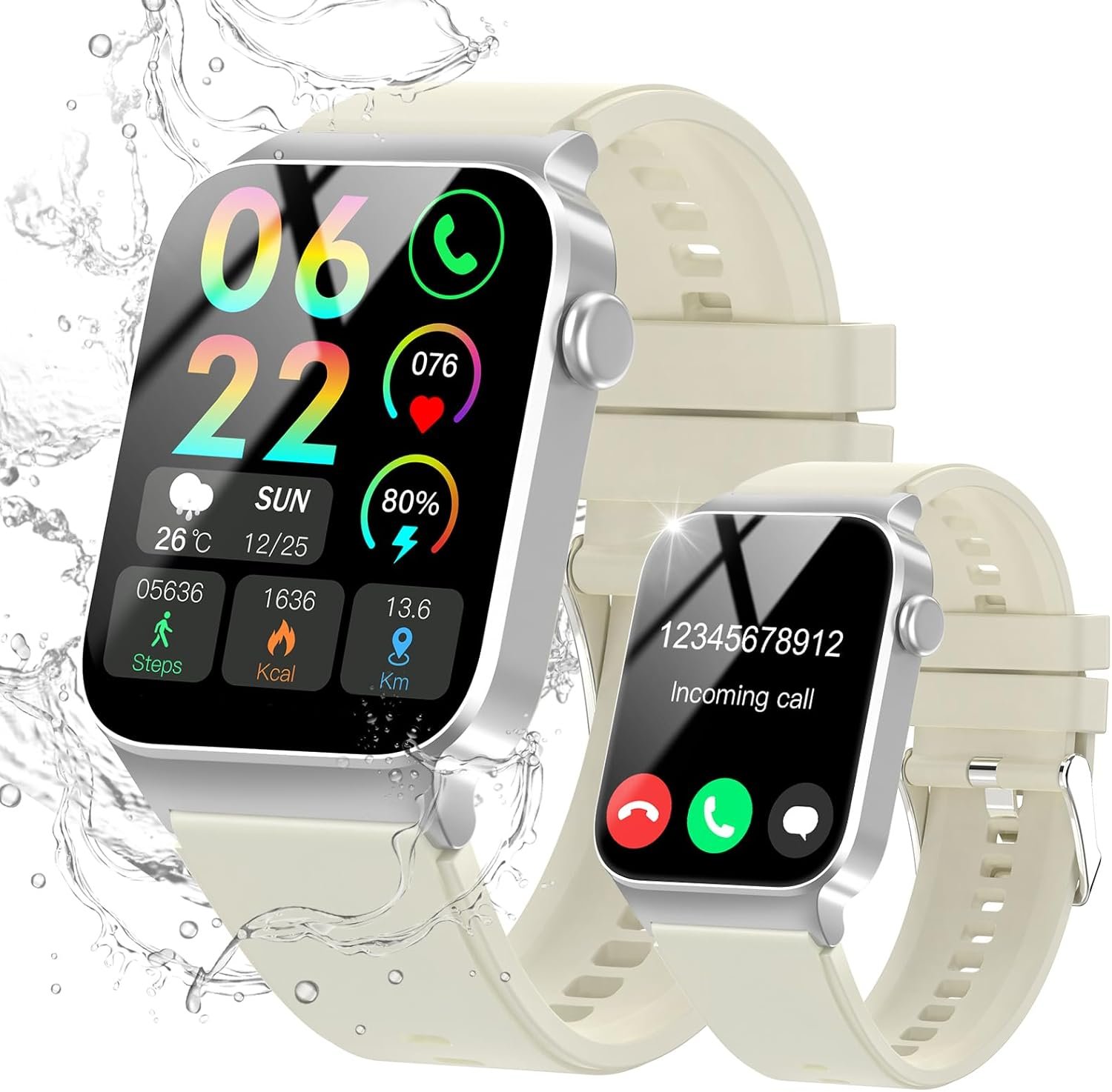 Smart Watch for Men & Women – 1.85" HD Touchscreen Bluetooth Calling Smartwatch with Heart Rate & Sleep Monitor, 110+ Sports Modes, IP68 Waterproof Fitness Activity Tracker Compatible with Android/iOS (Off White) - Buy Online at SimraCart