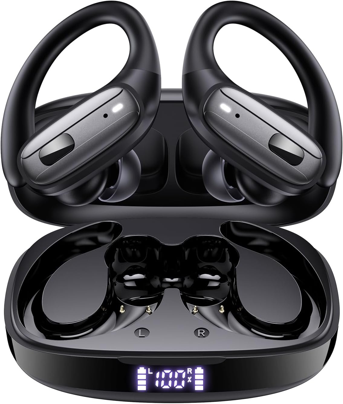 Wireless Earbuds with Hooks – 80Hr Playtime, Bluetooth 5.4, LED Display, IPX7 Waterproof Noise Cancelling Earphones for Sports & Workout (Black) - Buy Online at SimraCart